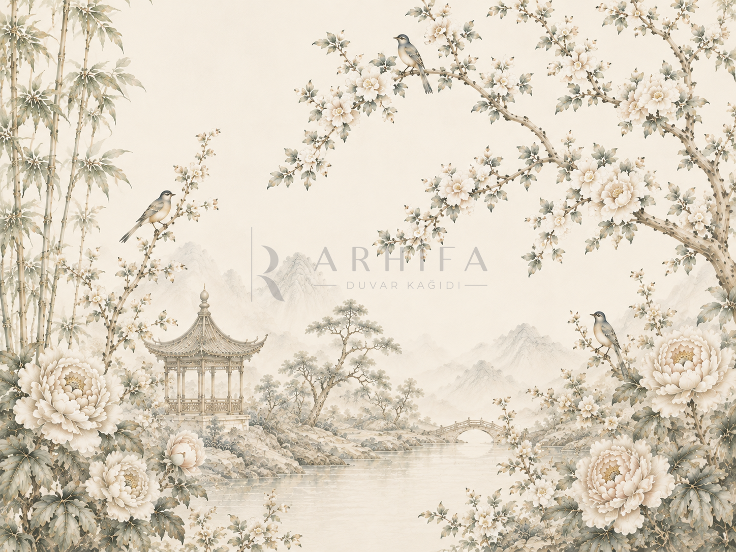— Ivory Bird Garden Duvar Kağıdı (CH-009) – görsel 2