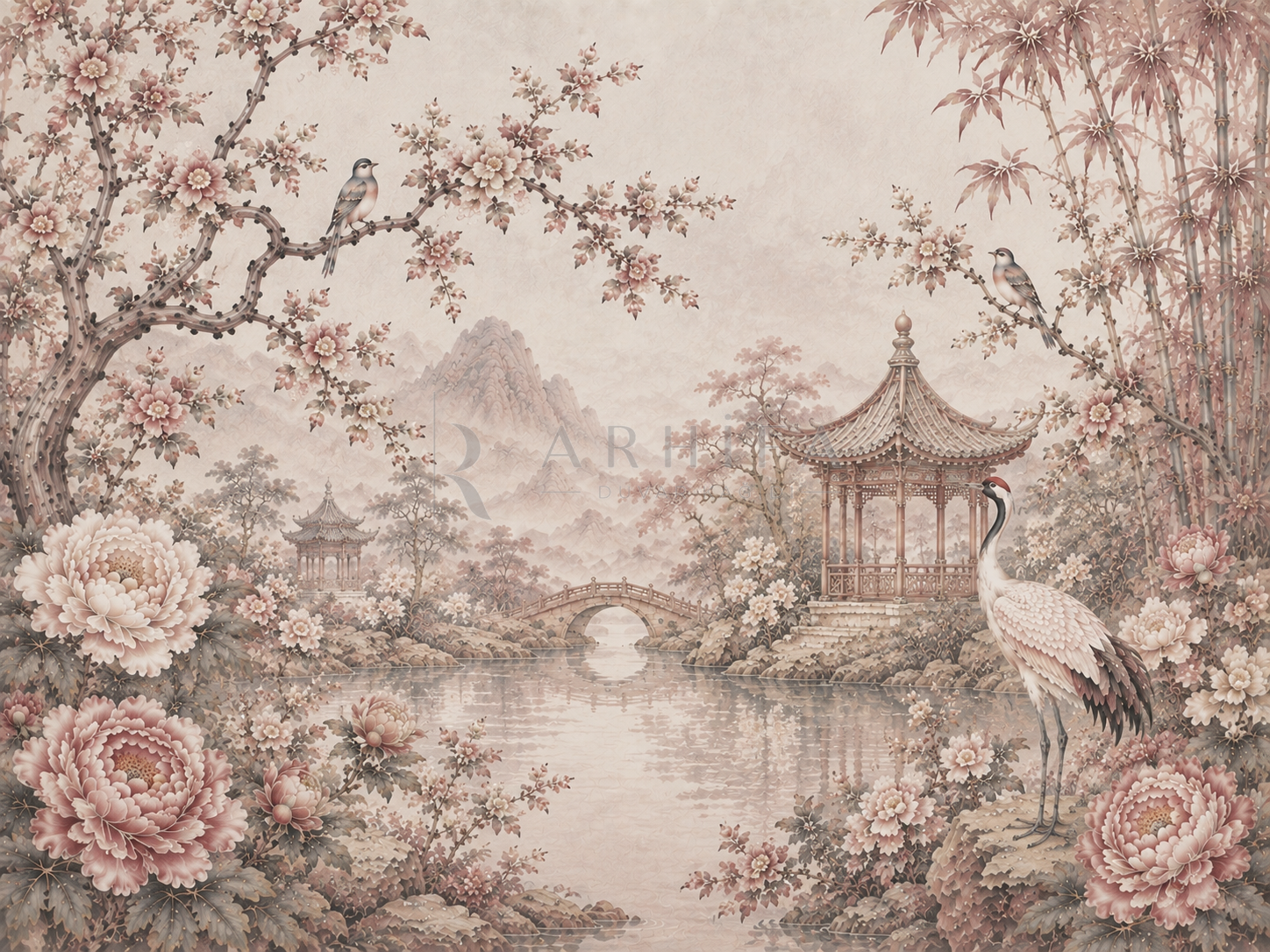 — Dusty Rose Chinoiserie Duvar Kağıdı (CH-013) – görsel 2