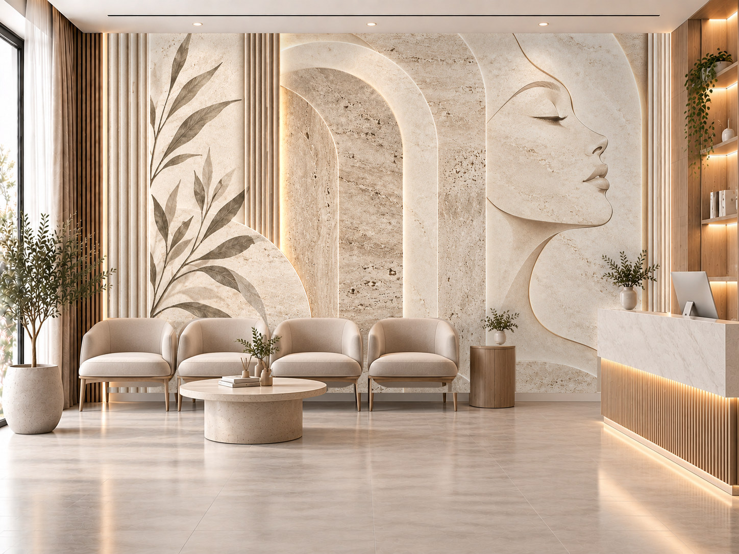 Travertine Beauty Calm — Estetik & Kozmetik Duvar Kağıdı (TS-AC-002A) – görsel 1