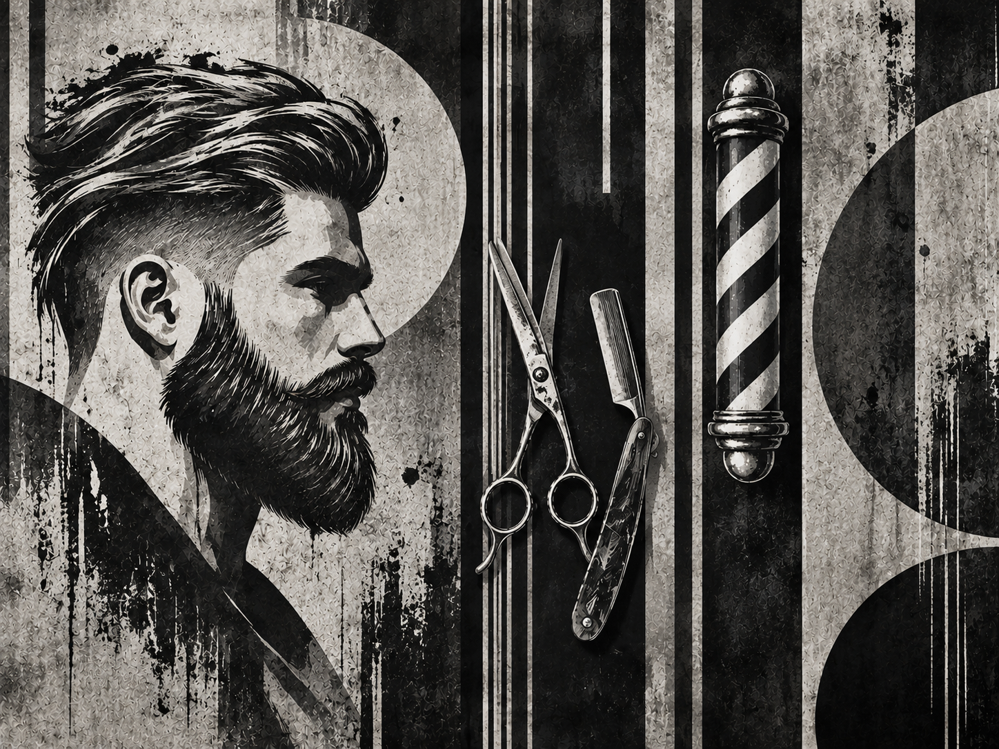 Monochrome Barber Art — Berber Duvar Kağıdı (TS-BR-009) – görsel 2