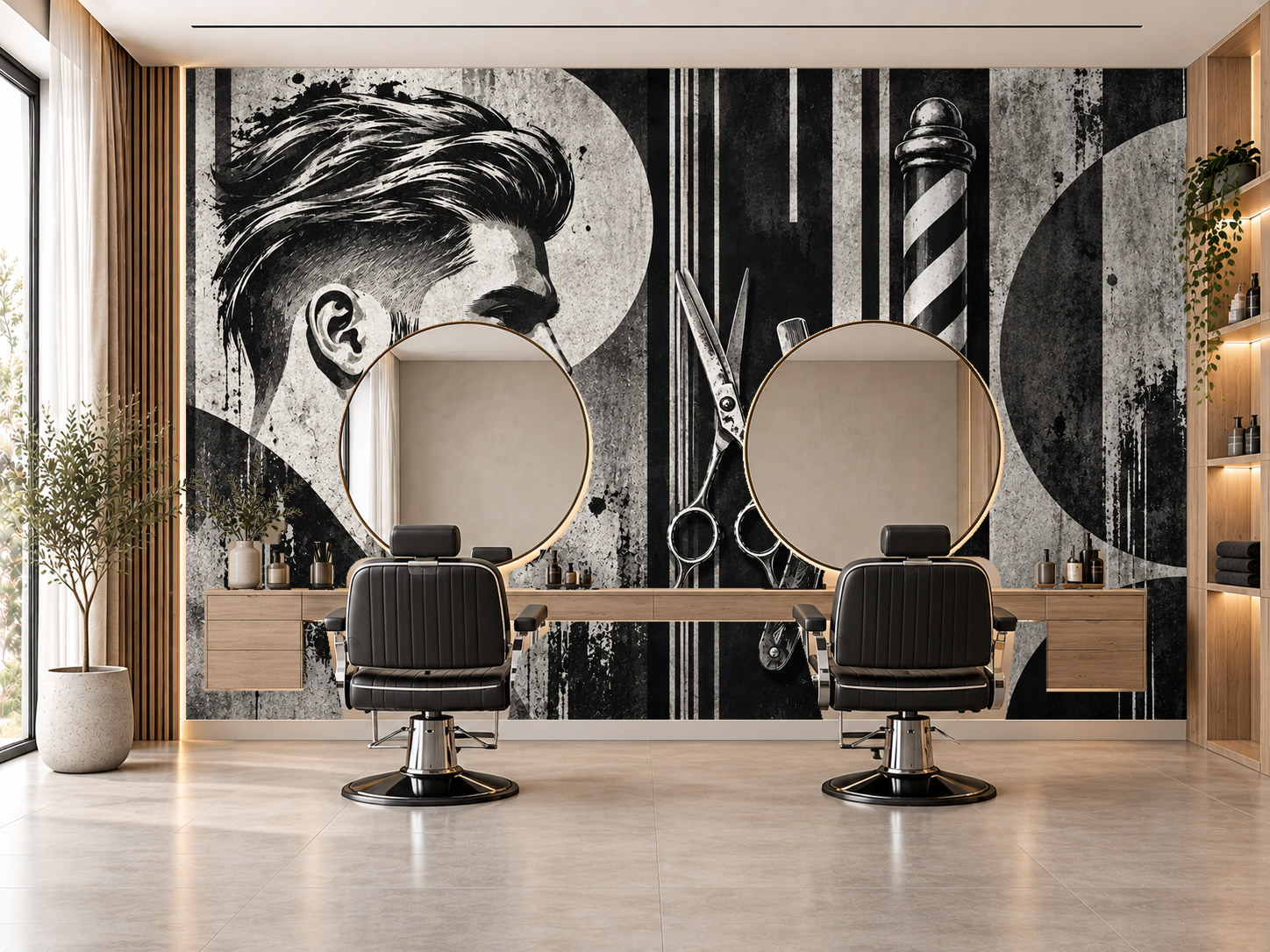 Monochrome Barber Art — Berber Duvar Kağıdı (TS-BR-009) – görsel 1