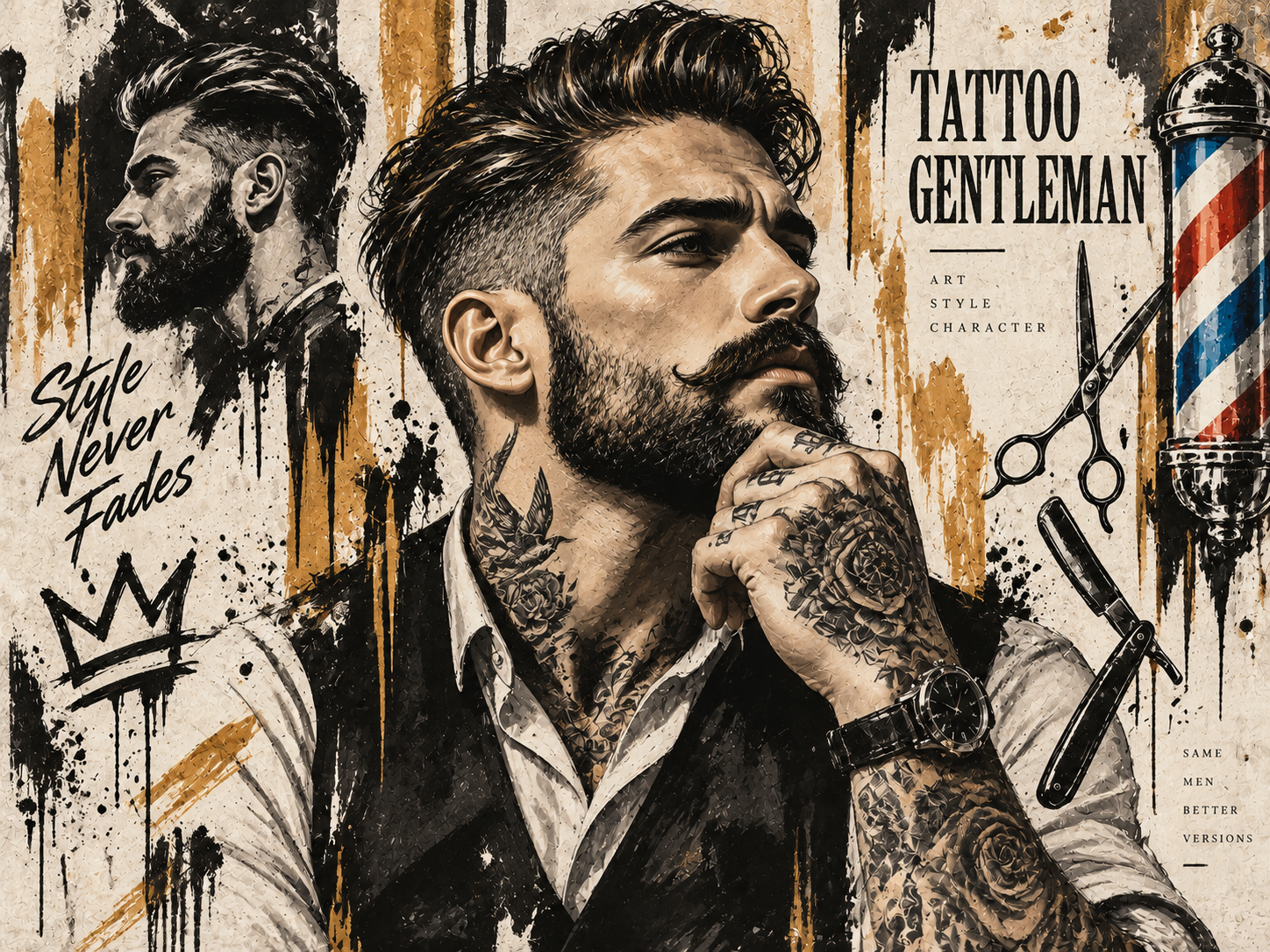 Tattoo Gentleman — Berber Duvar Kağıdı (TS-BR-022A) – görsel 2