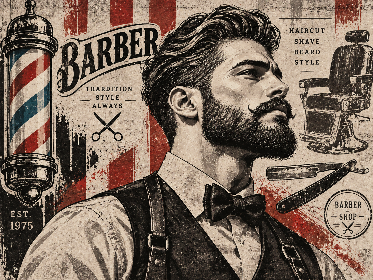 Vintage Barber Graphic — Berber Duvar Kağıdı (TS-BR-026) – görsel 2