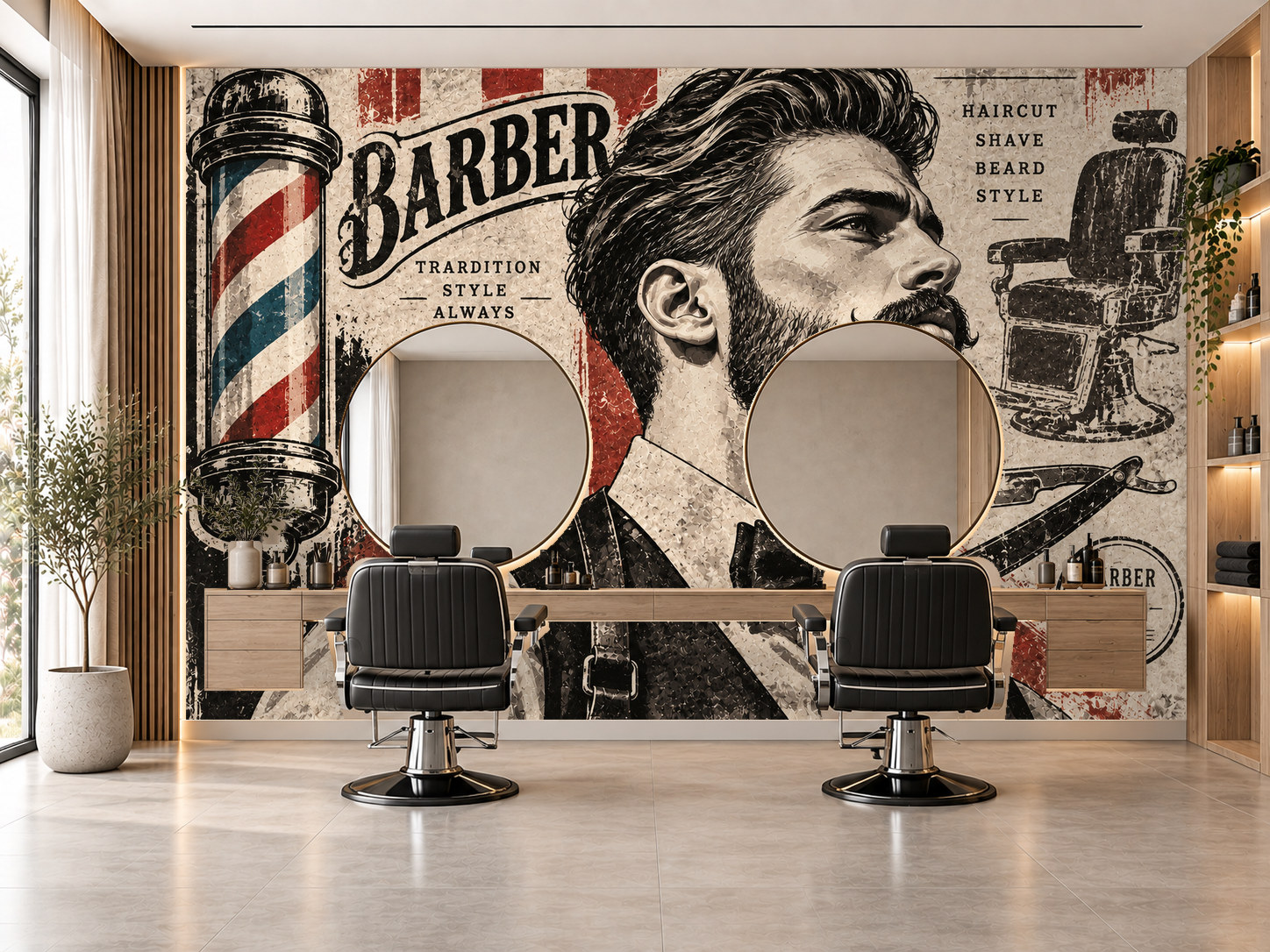 Vintage Barber Graphic — Berber Duvar Kağıdı (TS-BR-026) – görsel 1