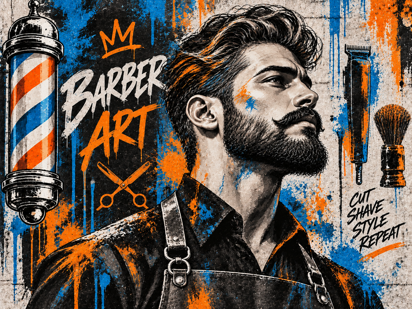 Blue Orange Barber Art — Berber Duvar Kağıdı (TS-BR-027) – görsel 2