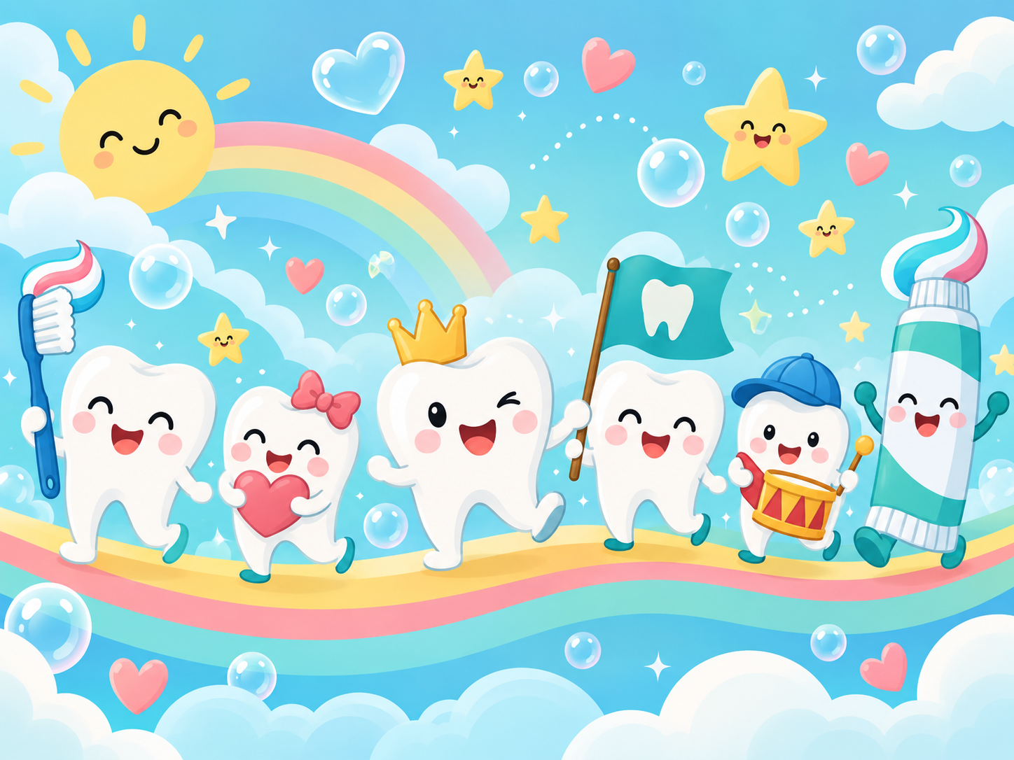 Happy Tooth Parade — Diş kliniği Duvar Kağıdı (TS-DT-007) – görsel 2