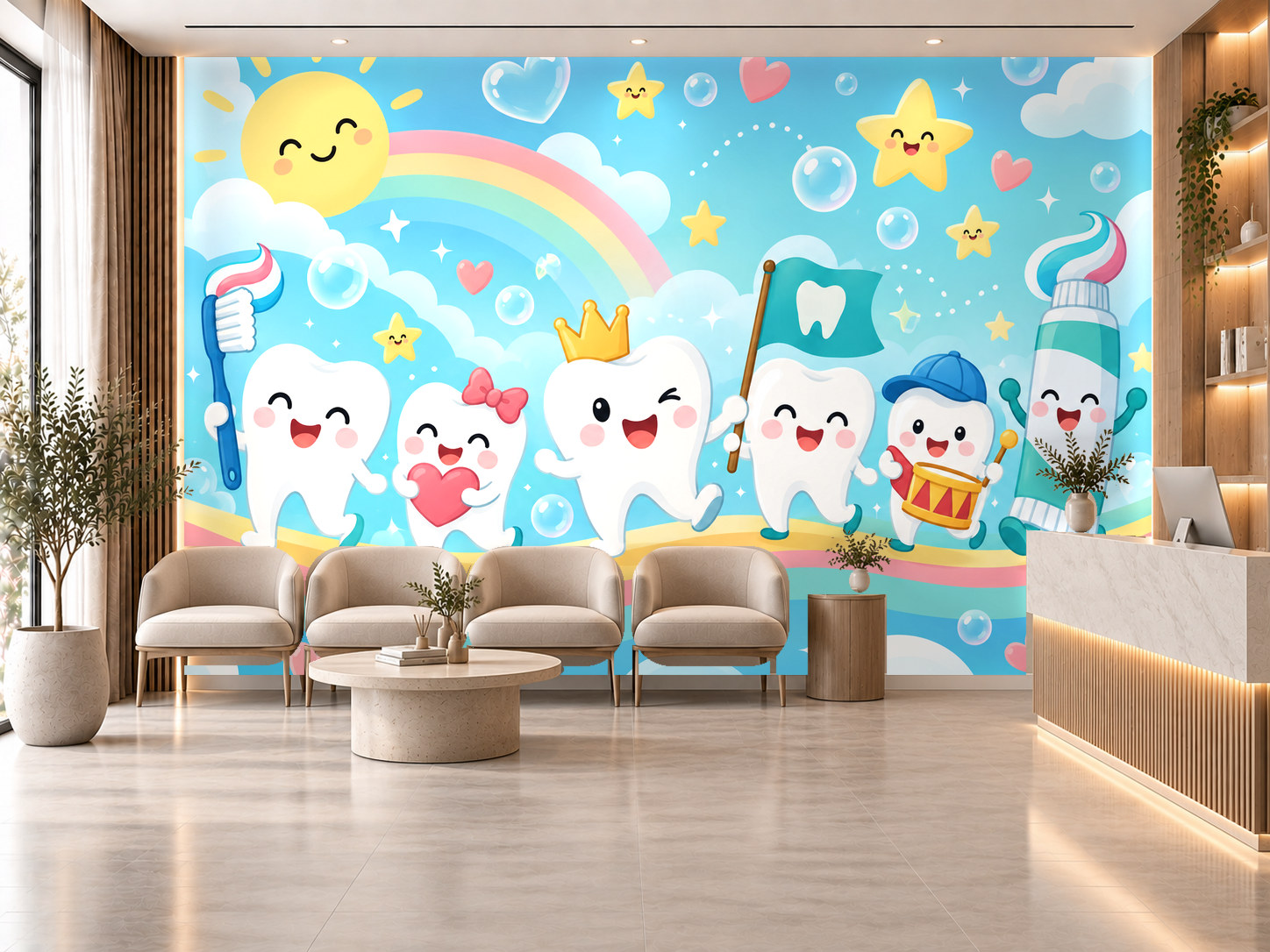 Happy Tooth Parade — Diş kliniği Duvar Kağıdı (TS-DT-007) – görsel 1
