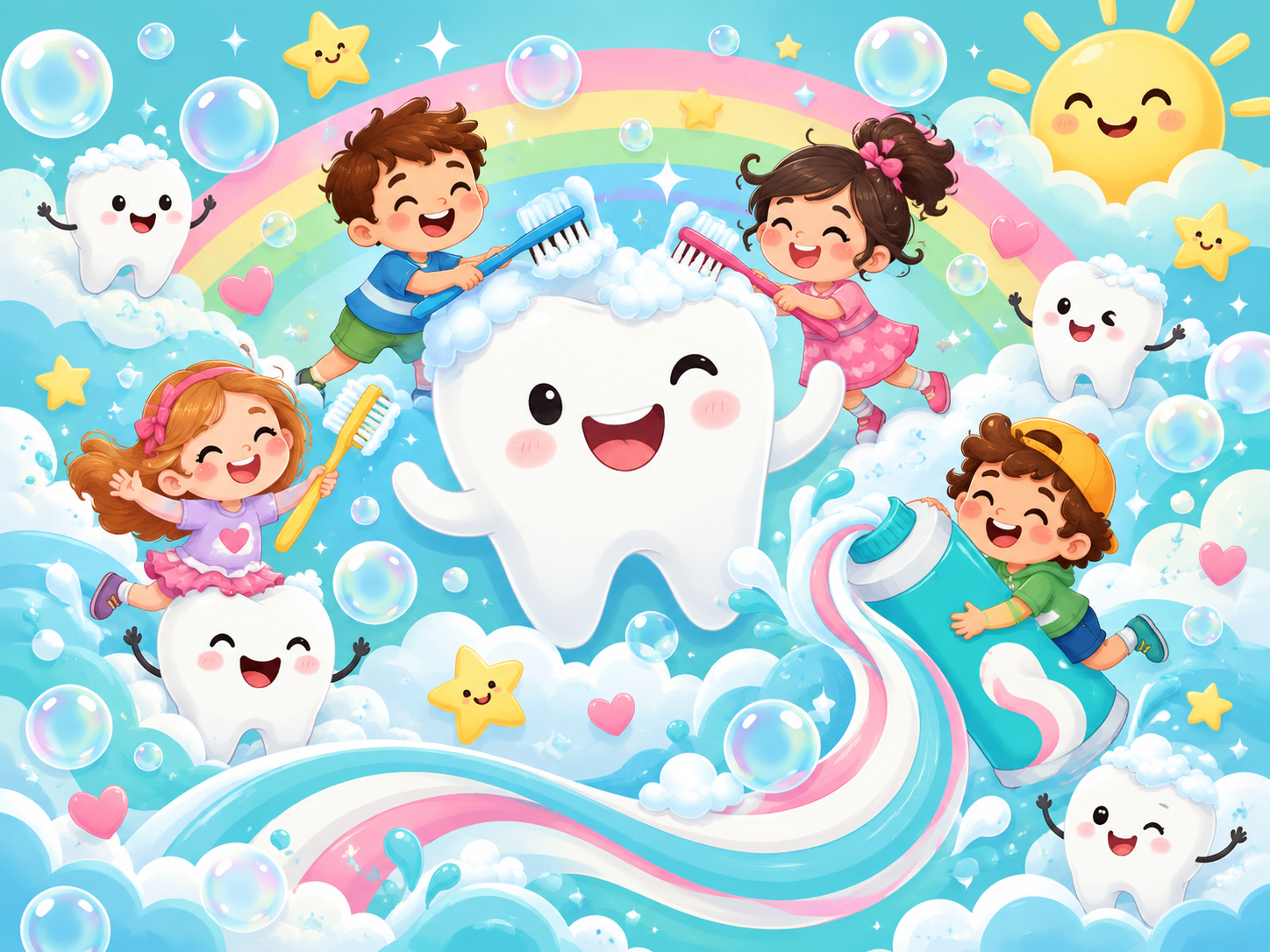 Colorful Brushing Fun — Diş kliniği Duvar Kağıdı (TS-DT-008) – görsel 2