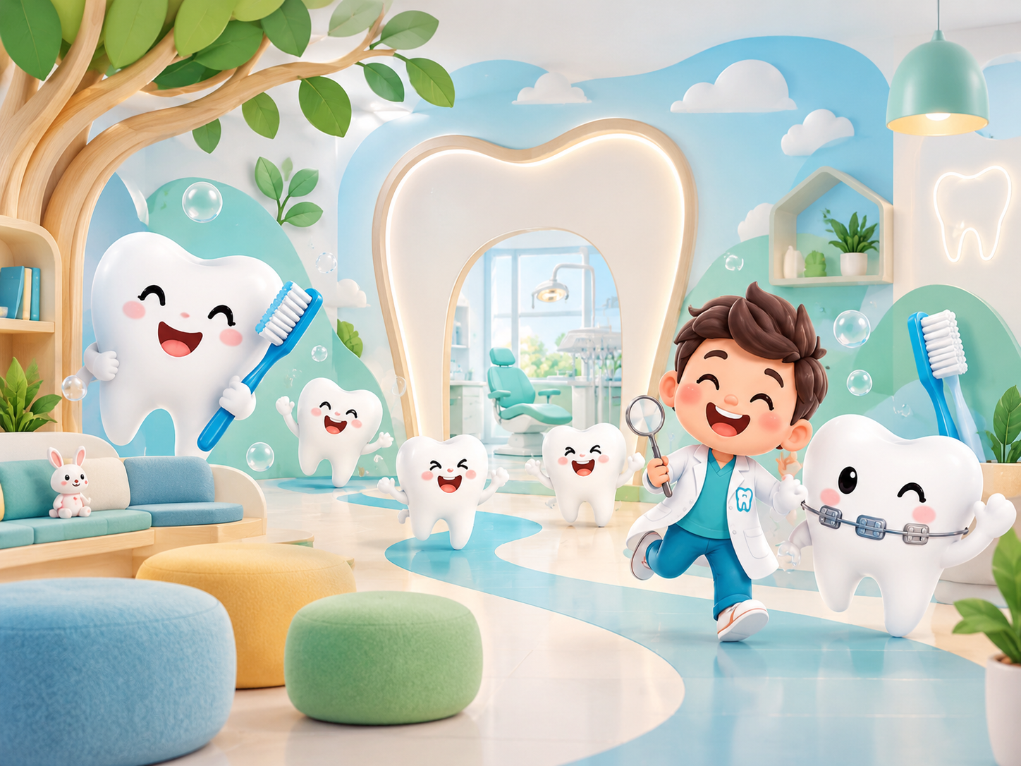Happy Dental Adventure — Diş kliniği Duvar Kağıdı (TS-DT-017) – görsel 2