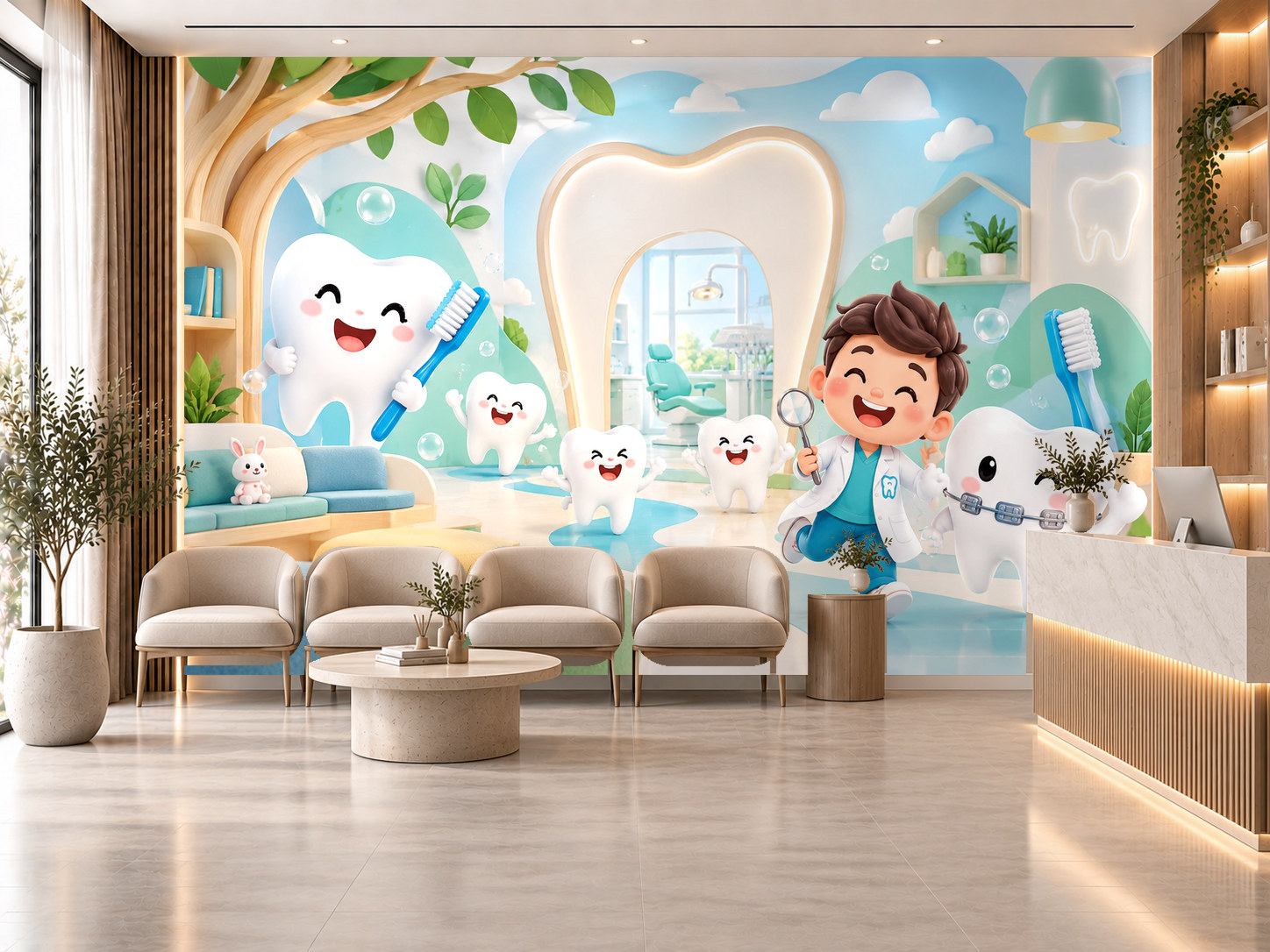 Happy Dental Adventure — Diş kliniği Duvar Kağıdı (TS-DT-017) – görsel 1