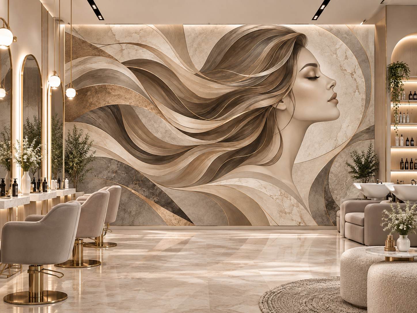 Elegant Hair Flow — Kuaför Duvar Kağıdı (TS-HB-001) – görsel 2