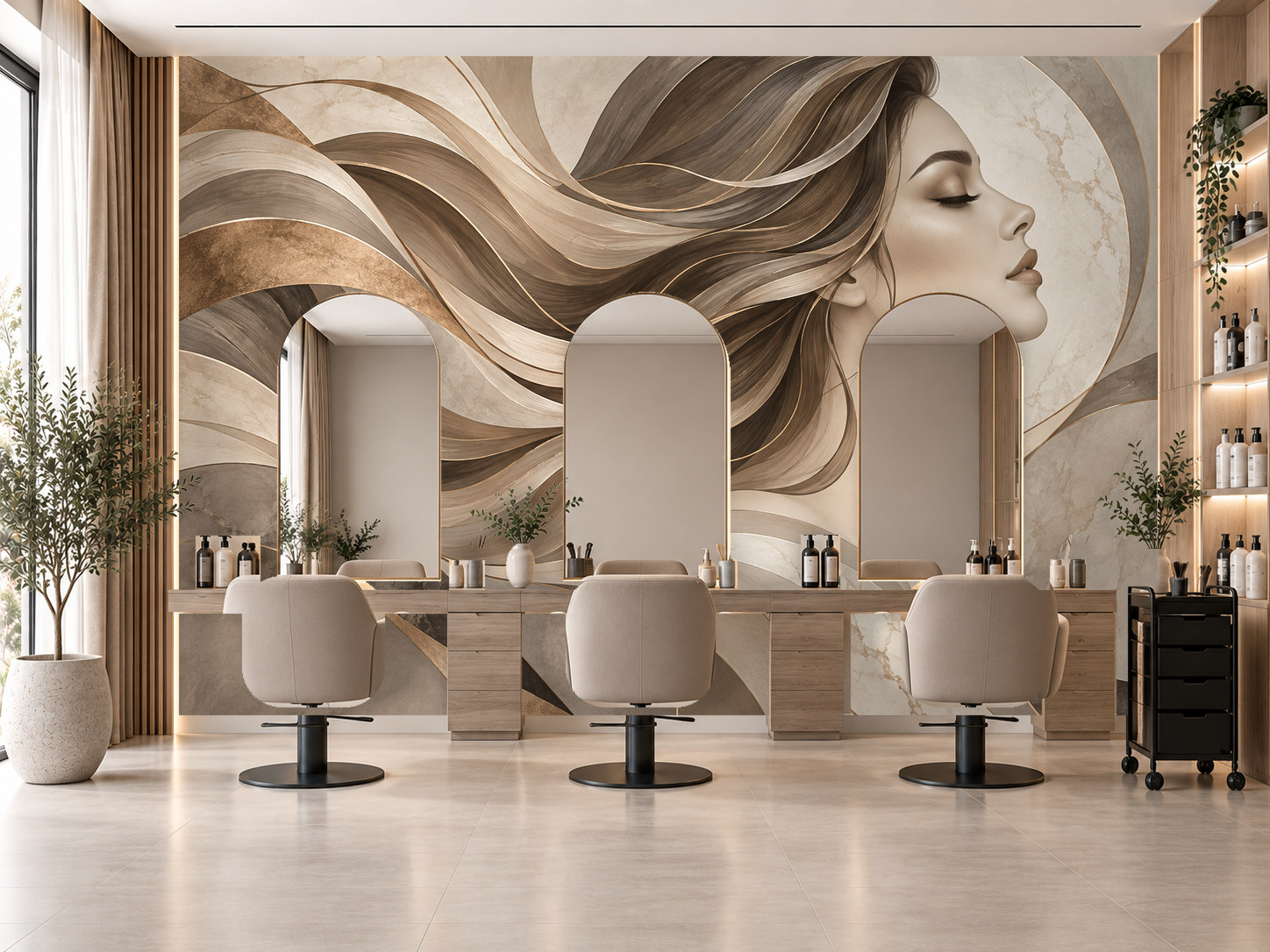 Elegant Hair Flow — Kuaför Duvar Kağıdı (TS-HB-001) – görsel 1
