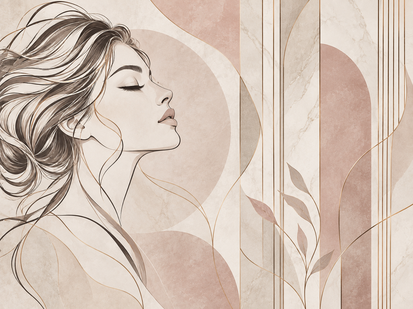Feminine Line Art — Kuaför Duvar Kağıdı (TS-HB-003) – görsel 3