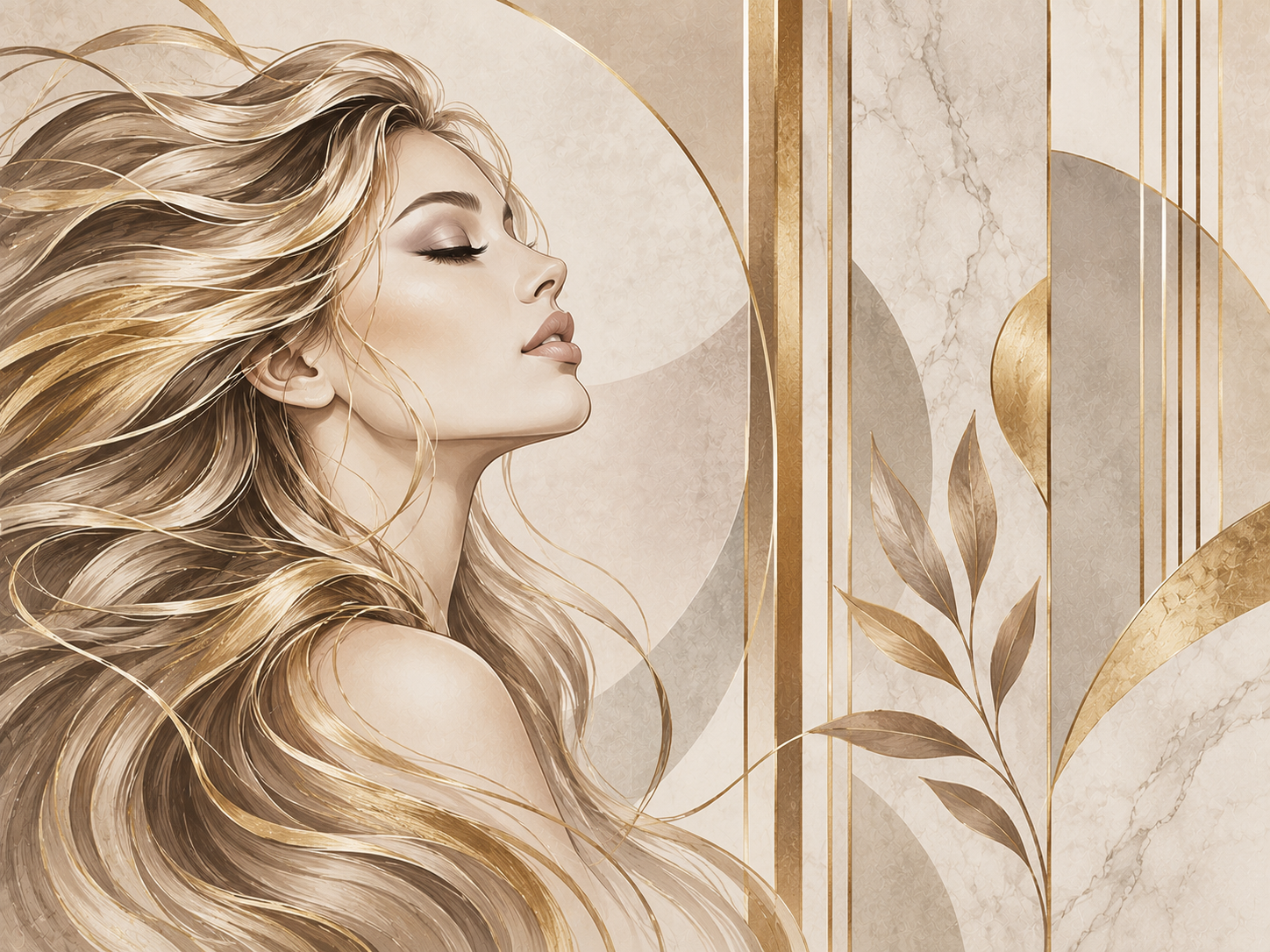 Golden Hair Whisper — Kuaför Duvar Kağıdı (TS-HB-004) – görsel 3
