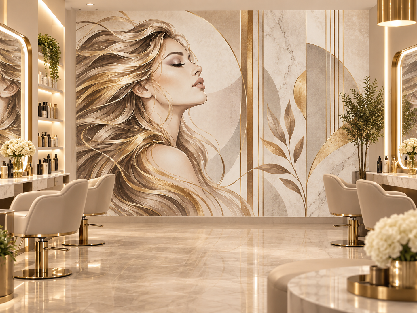 Golden Hair Whisper — Kuaför Duvar Kağıdı (TS-HB-004) – görsel 2