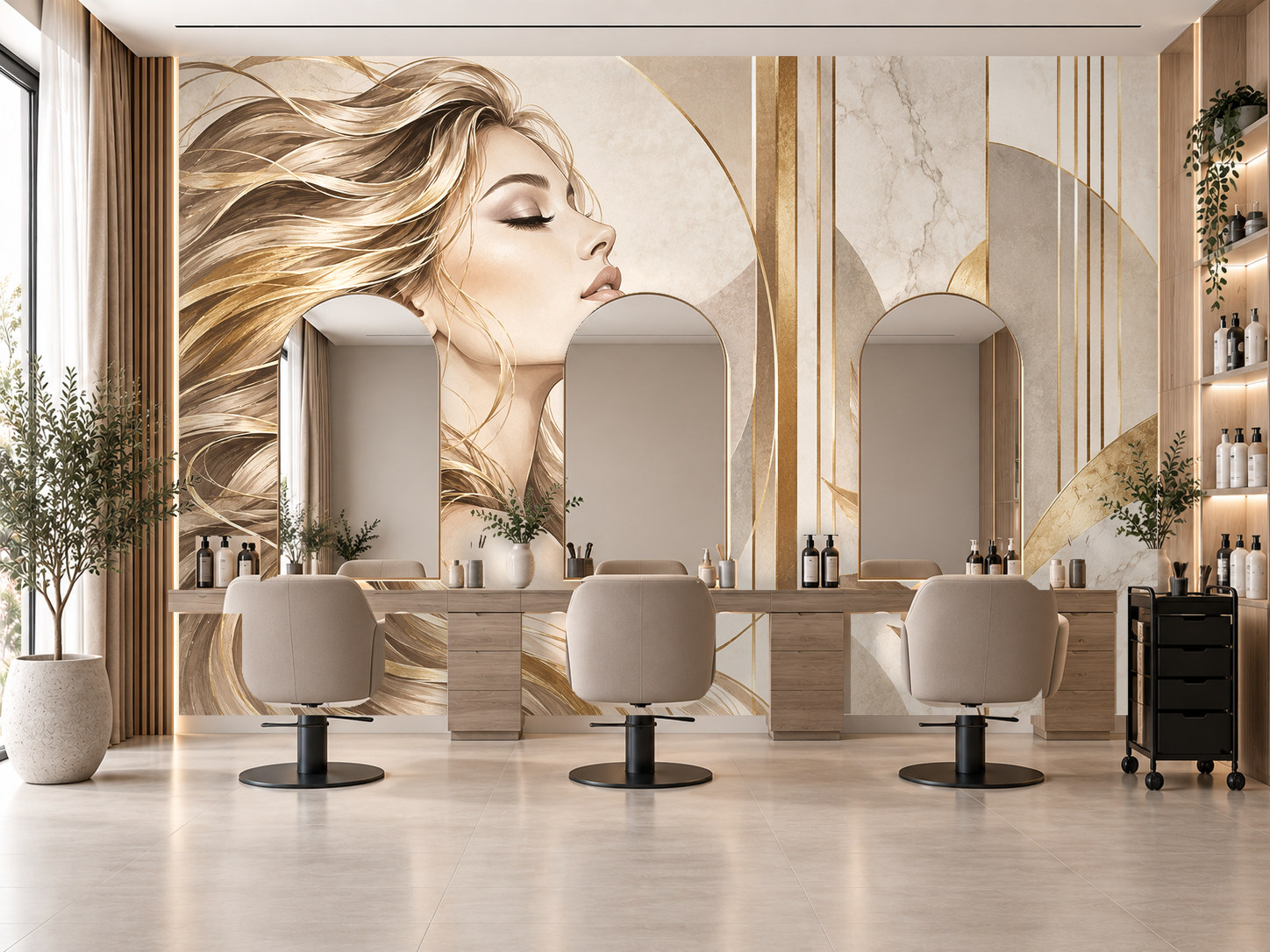 Golden Hair Whisper — Kuaför Duvar Kağıdı (TS-HB-004) – görsel 1