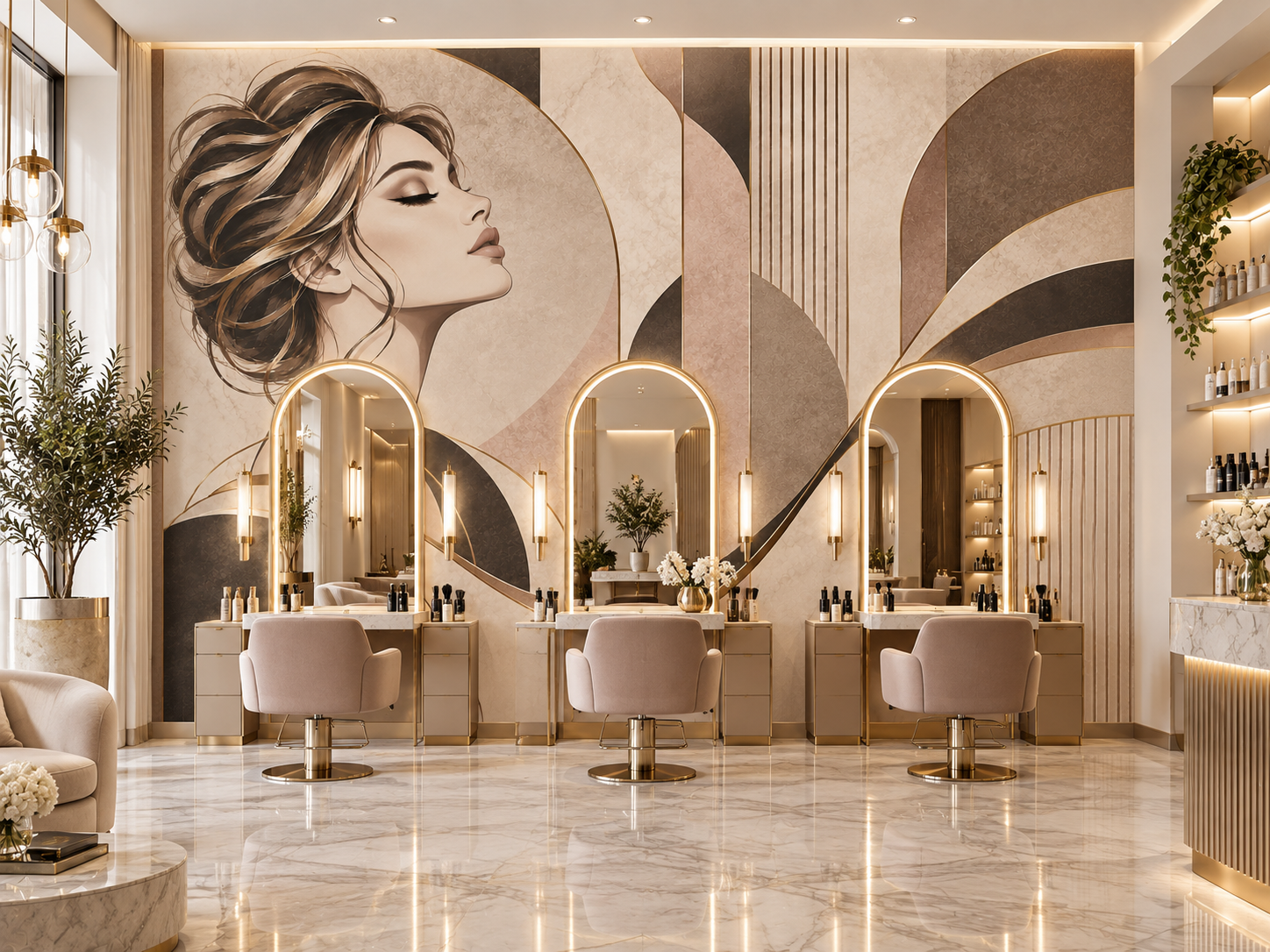 Chic Salon Curves — Kuaför Duvar Kağıdı (TS-HB-005) – görsel 2