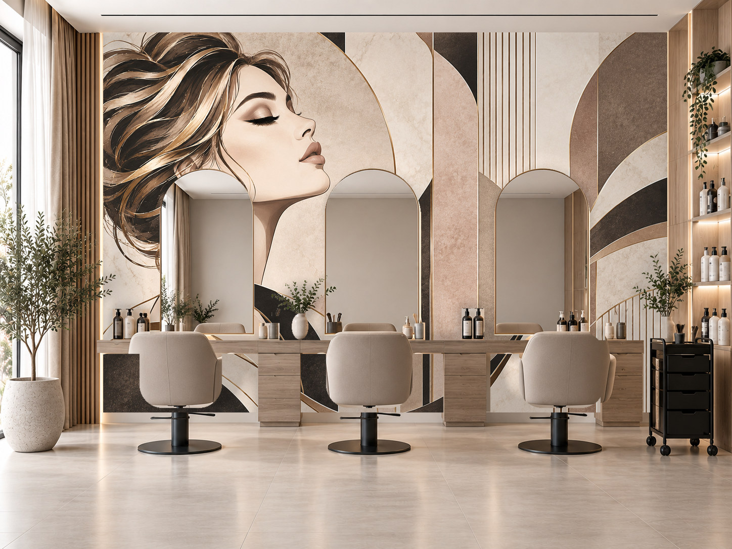 Chic Salon Curves — Kuaför Duvar Kağıdı (TS-HB-005) – görsel 1