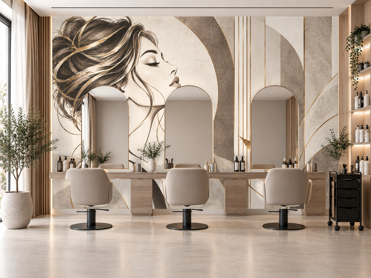 Graceful Hair Silhouette — Kuaför Duvar Kağıdı (TS-HB-007) – görsel 1