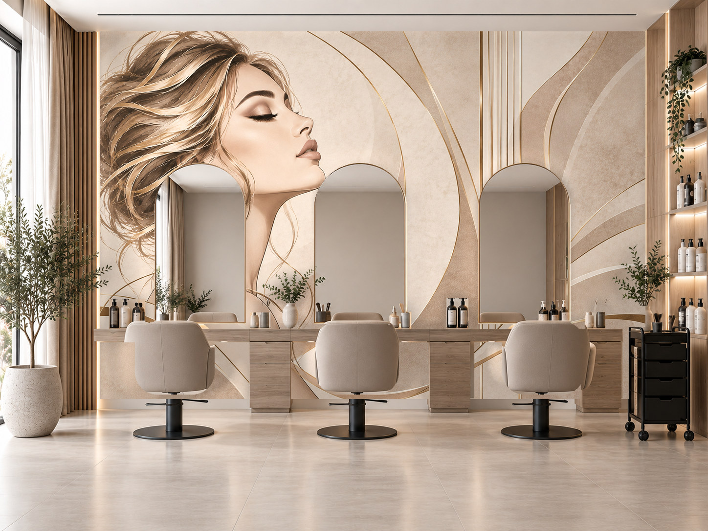Soft Glamour Lines — Kuaför Duvar Kağıdı (TS-HB-009) – görsel 1