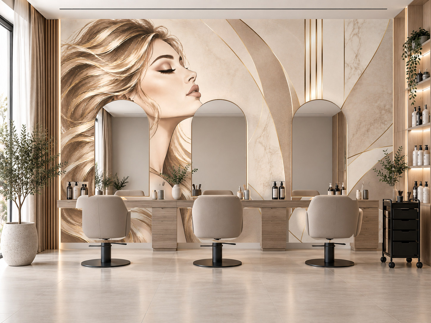 Champagne Hair Art — Kuaför Duvar Kağıdı (TS-HB-011) – görsel 1