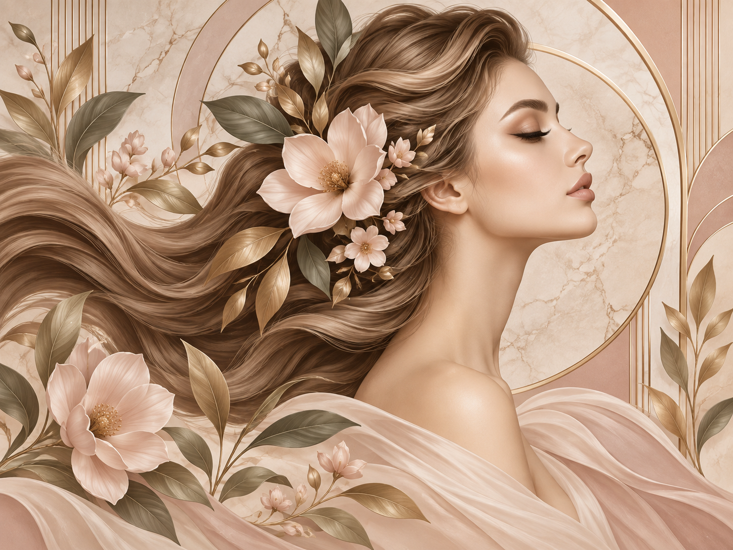 Botanical Hair Elegance — Kuaför Duvar Kağıdı (TS-HB-020) – görsel 2