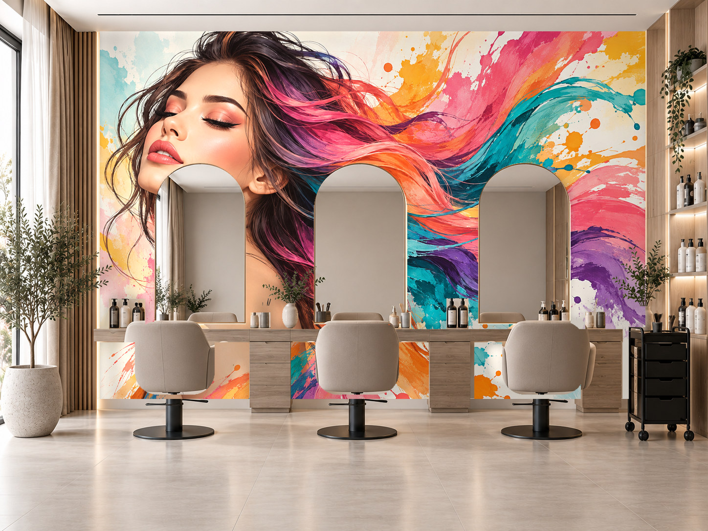 Color Splash Hair — Kuaför Duvar Kağıdı (TS-HB-021) – görsel 1