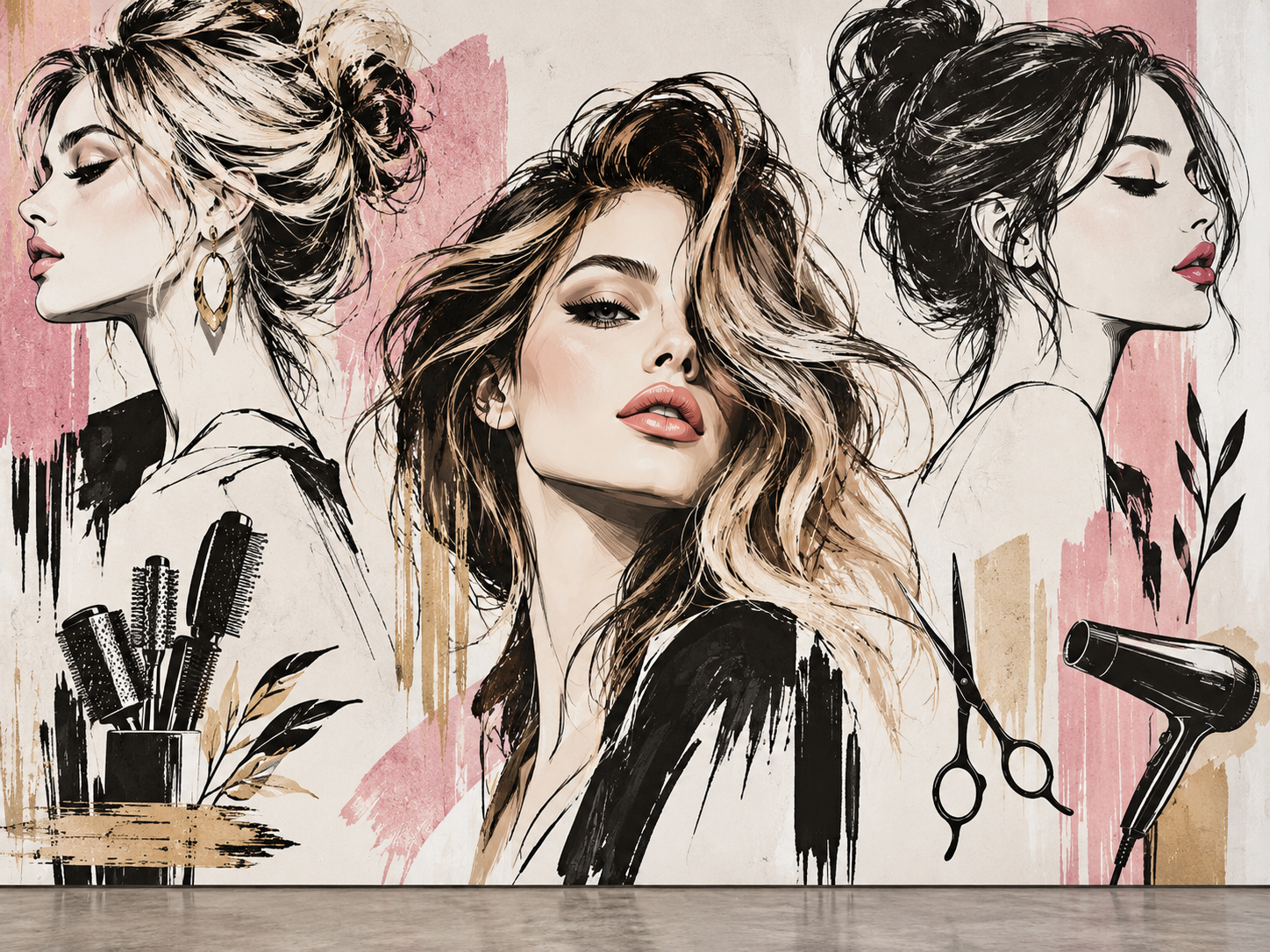 Fashion Sketch Salon — Kuaför Duvar Kağıdı (TS-HB-024) – görsel 2