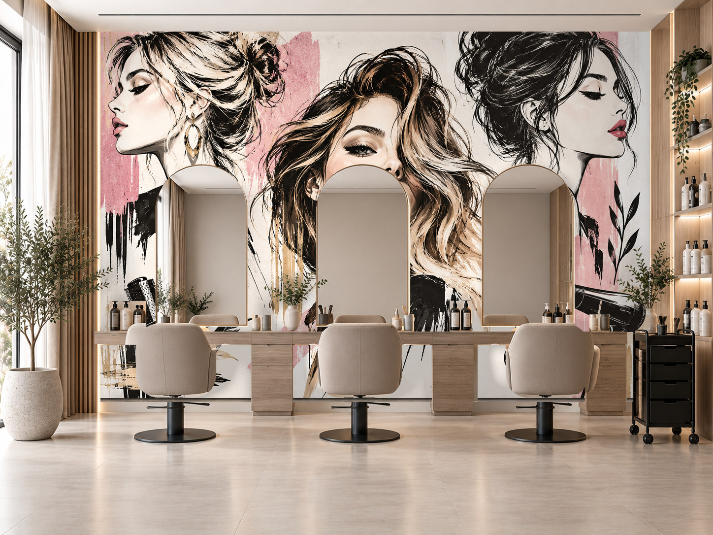 Fashion Sketch Salon — Kuaför Duvar Kağıdı (TS-HB-024) – görsel 1