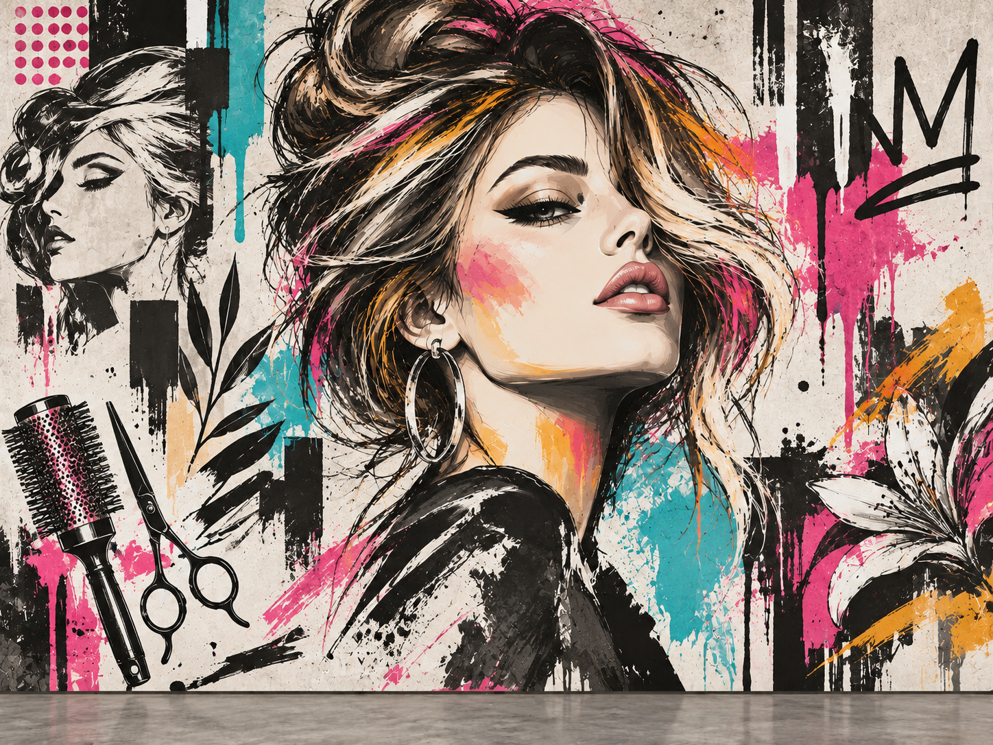 Urban Beauty Graphic — Kuaför Duvar Kağıdı (TS-HB-026) – görsel 2