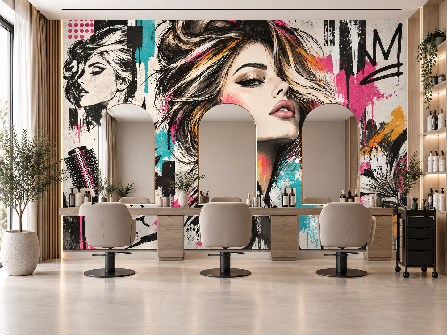 Urban Beauty Graphic — Kuaför Duvar Kağıdı (TS-HB-026) – görsel 1