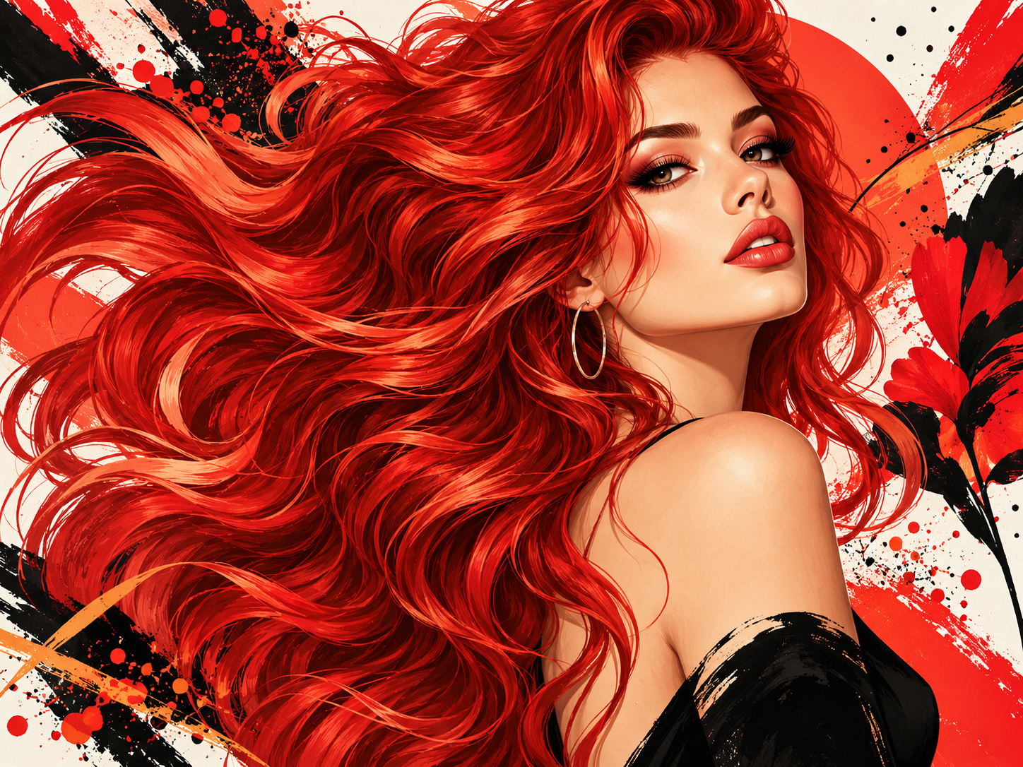 Bold Red Hair Muse — Kuaför Duvar Kağıdı (TS-HB-028) – görsel 2