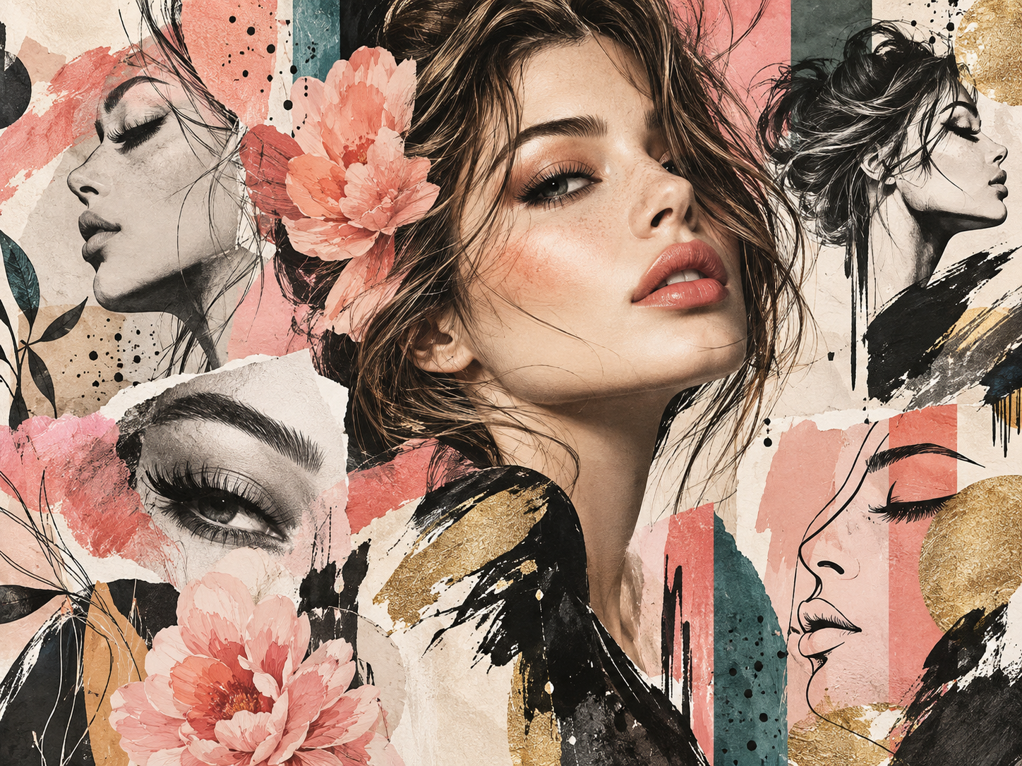 Artistic Face Collage — Kuaför Duvar Kağıdı (TS-HB-030) – görsel 2