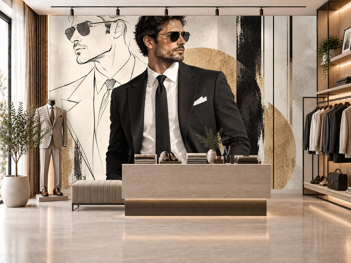 Suit Line Art — Erkek butik Duvar Kağıdı (TS-MF-004) – görsel 1
