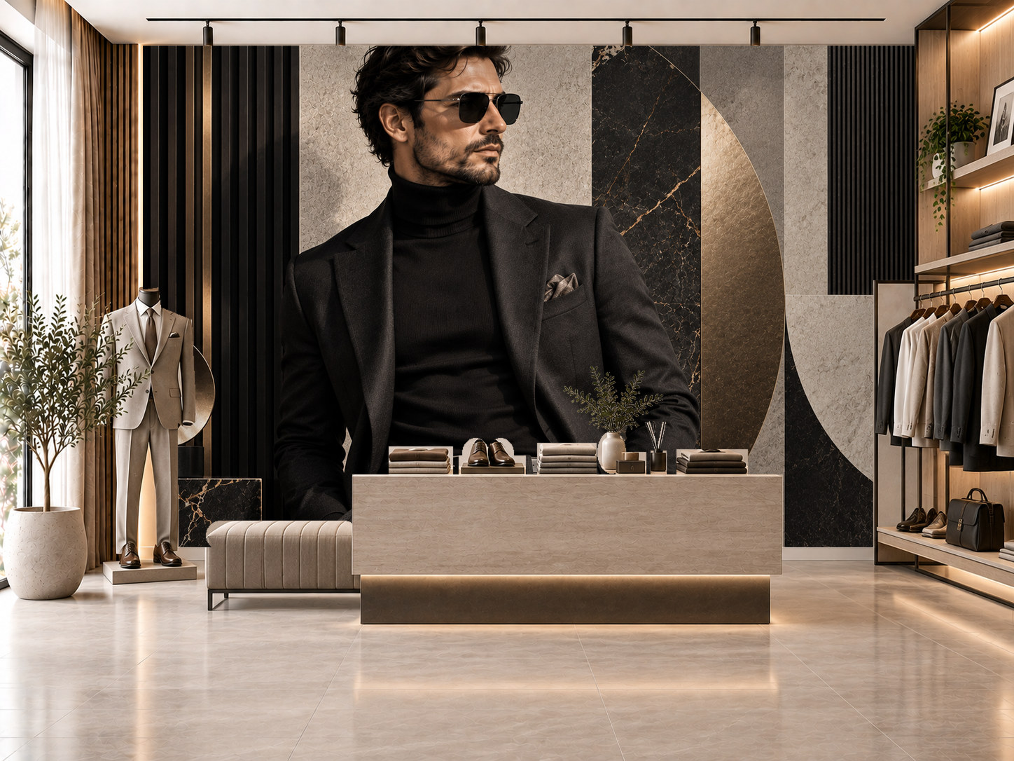 Luxury Menswear Abstract — Erkek butik Duvar Kağıdı (TS-MF-012) – görsel 1