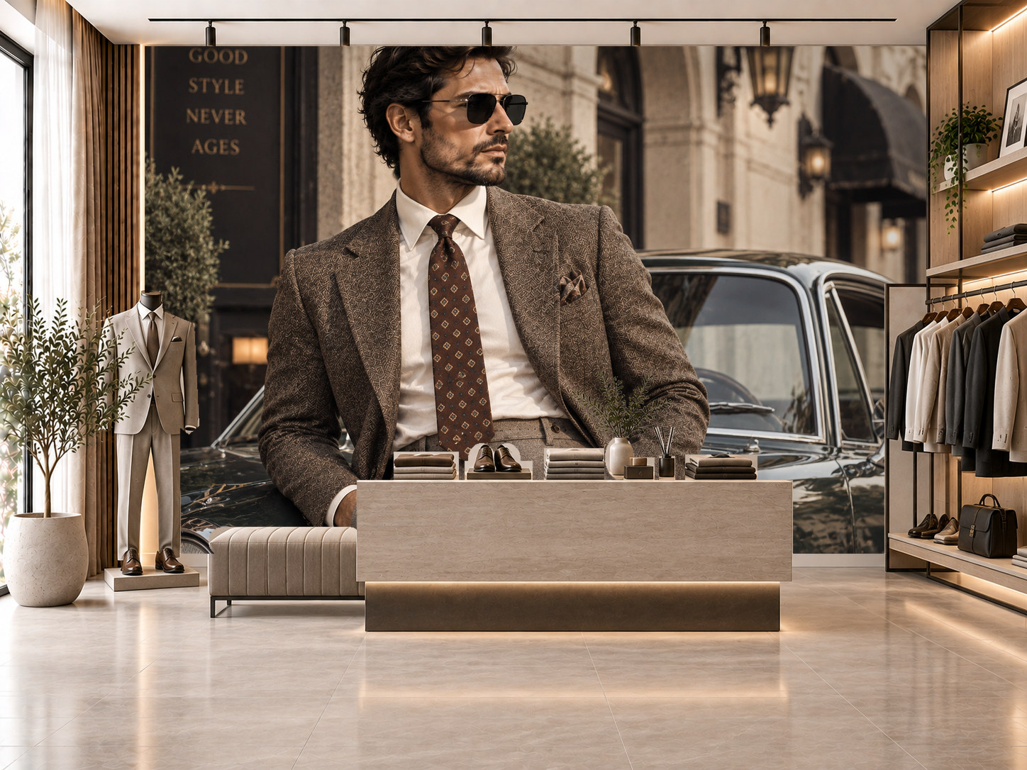 Retro Gentleman Fashion — Erkek butik Duvar Kağıdı (TS-MF-013) – görsel 1