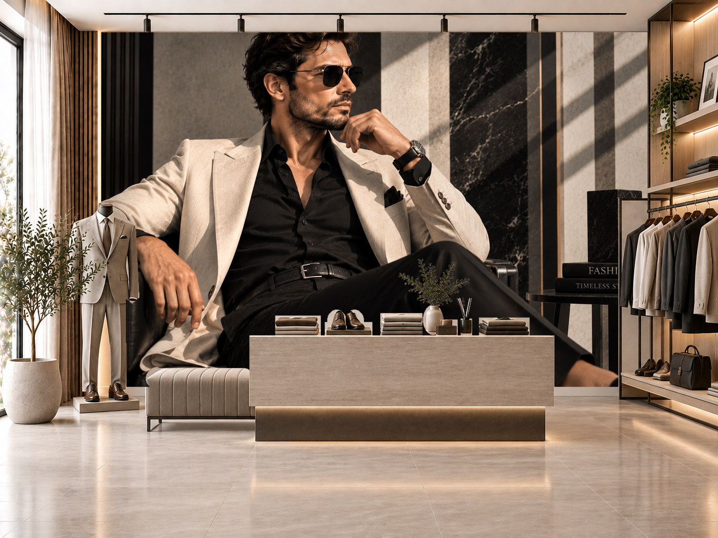 Bold Fashion Man — Erkek butik Duvar Kağıdı (TS-MF-014) – görsel 1