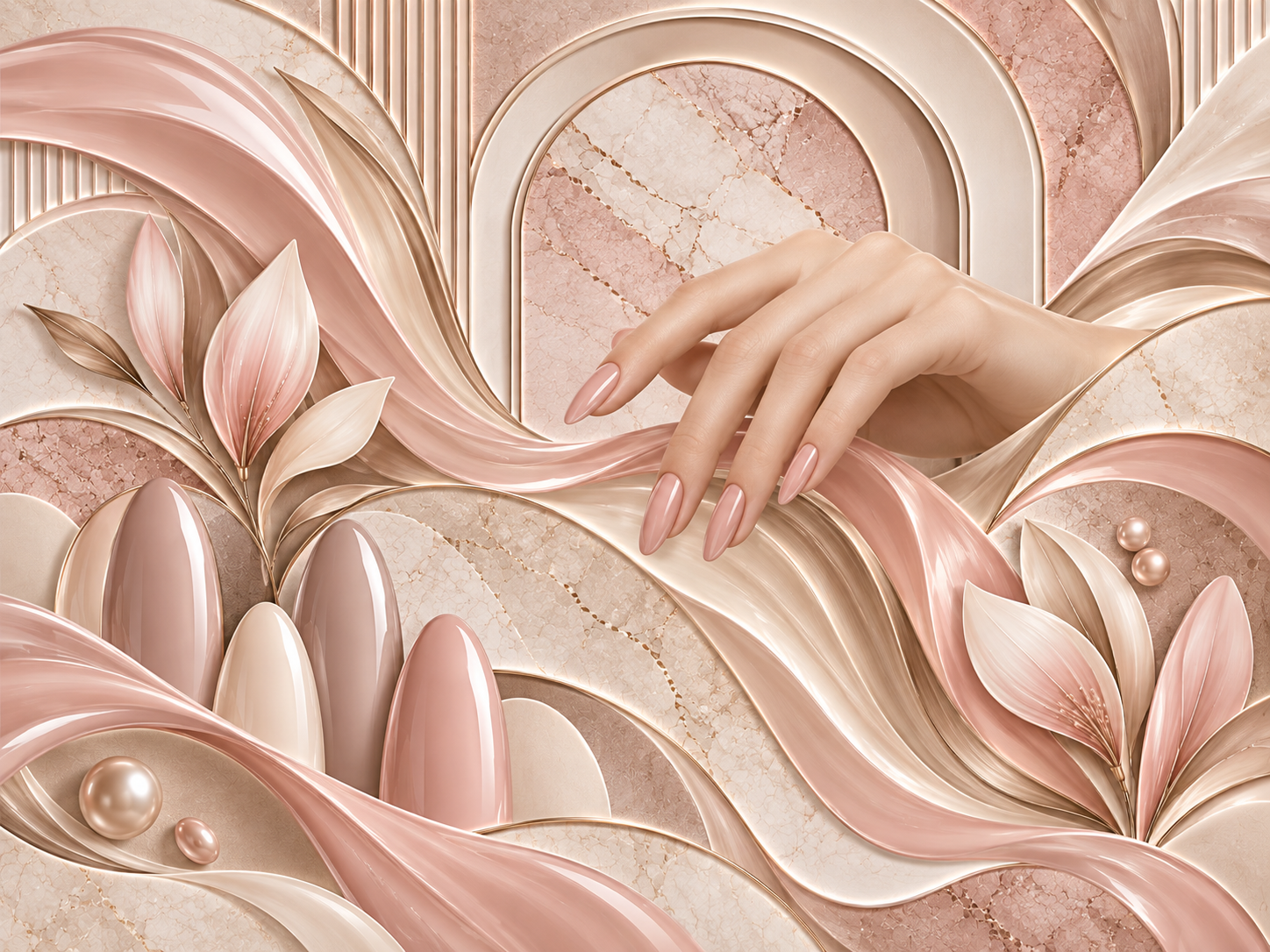 Elegant Nail Waves — Tırnak stüdyosu Duvar Kağıdı (TS-NL-004A) – görsel 2