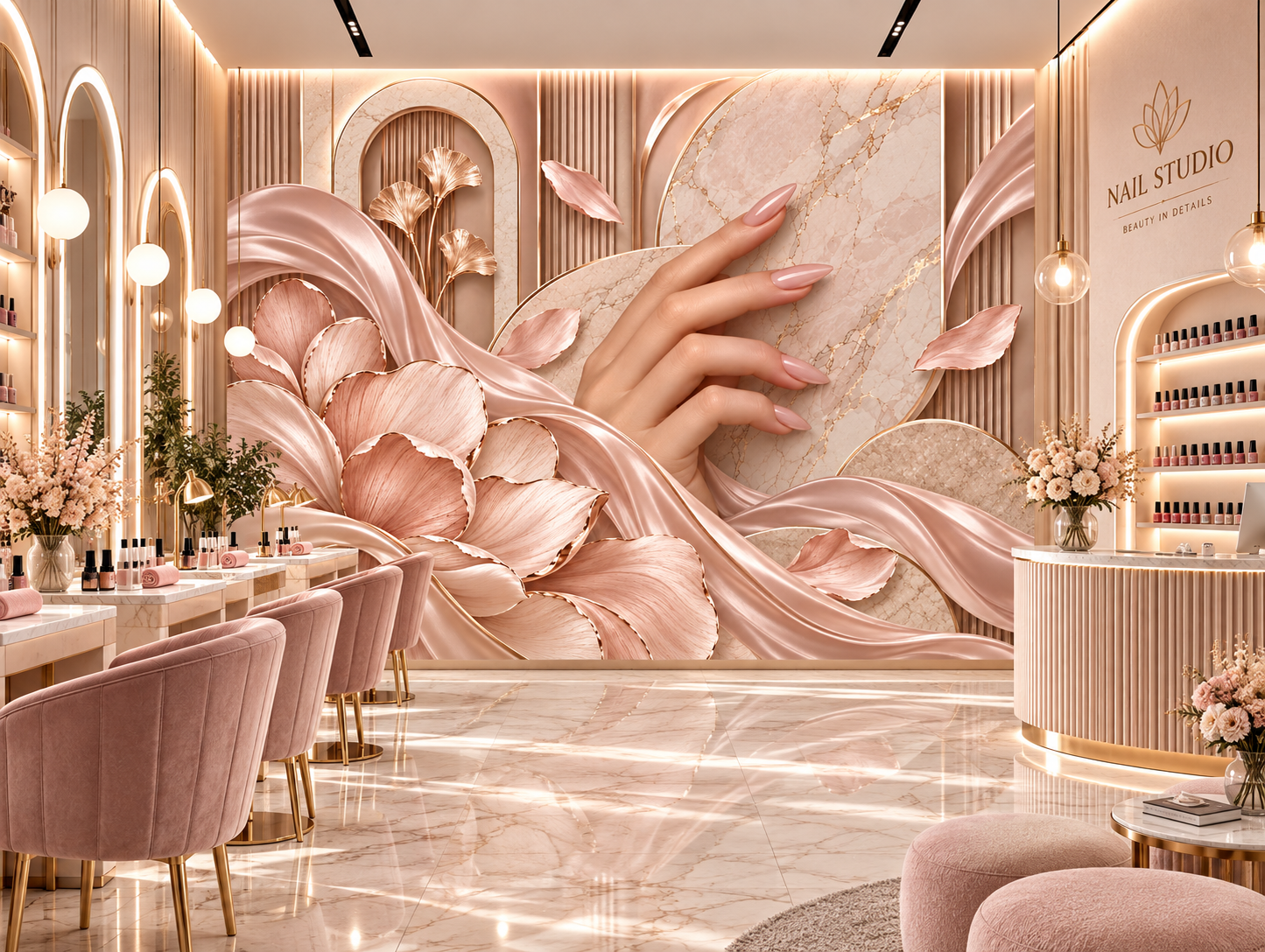 Soft Pink Marble Touch — Tırnak stüdyosu Duvar Kağıdı (TS-NL-006) – görsel 2