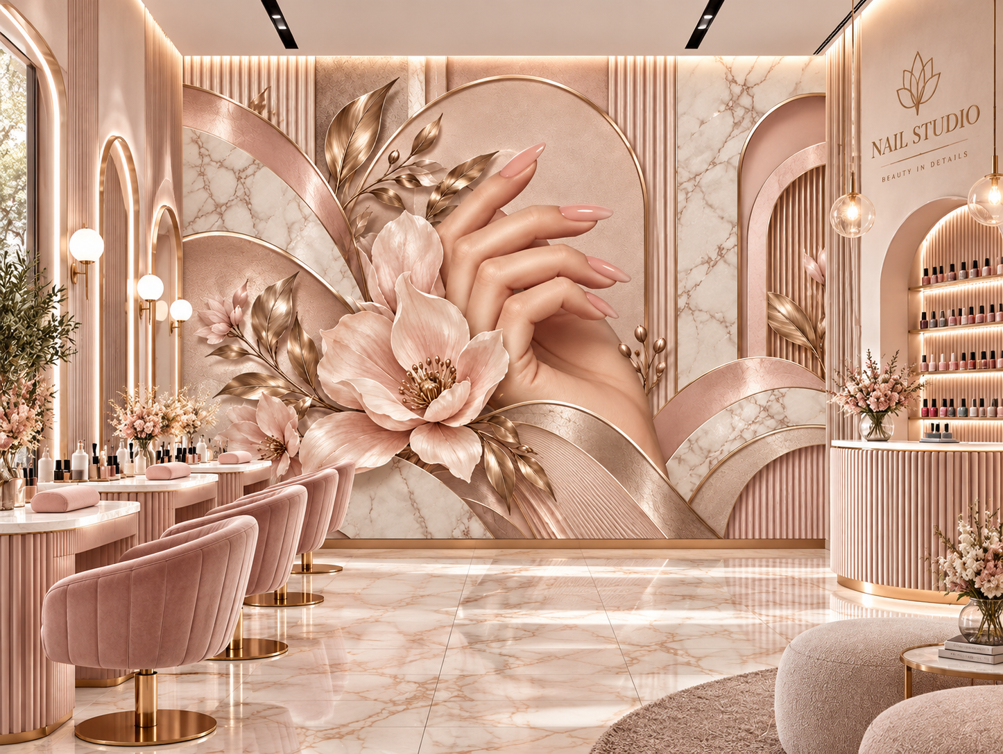 Nail Lounge Chic — Tırnak stüdyosu Duvar Kağıdı (TS-NL-008) – görsel 2