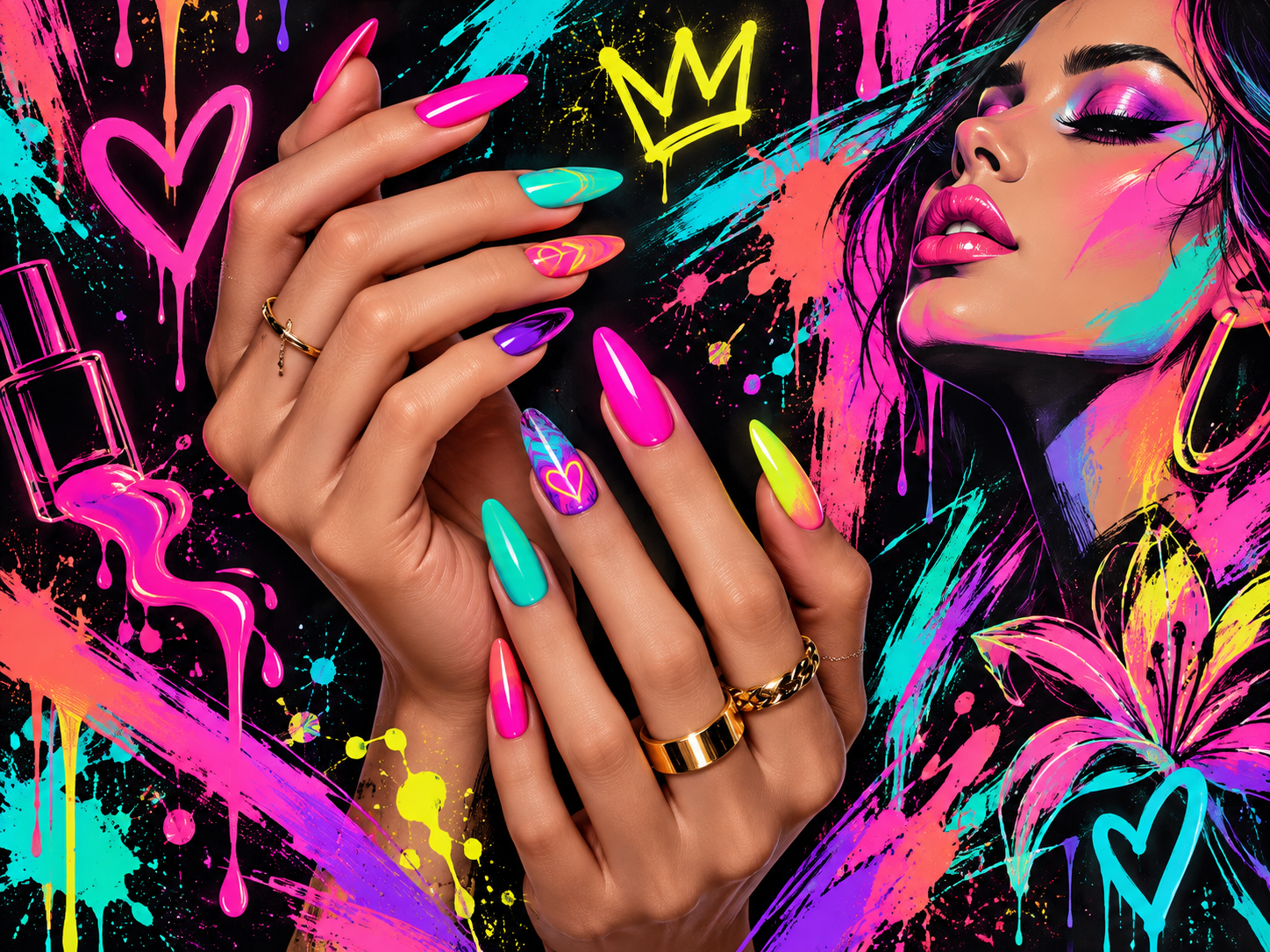 Neon Nail Mood — Tırnak stüdyosu Duvar Kağıdı (TS-NL-023) – görsel 2