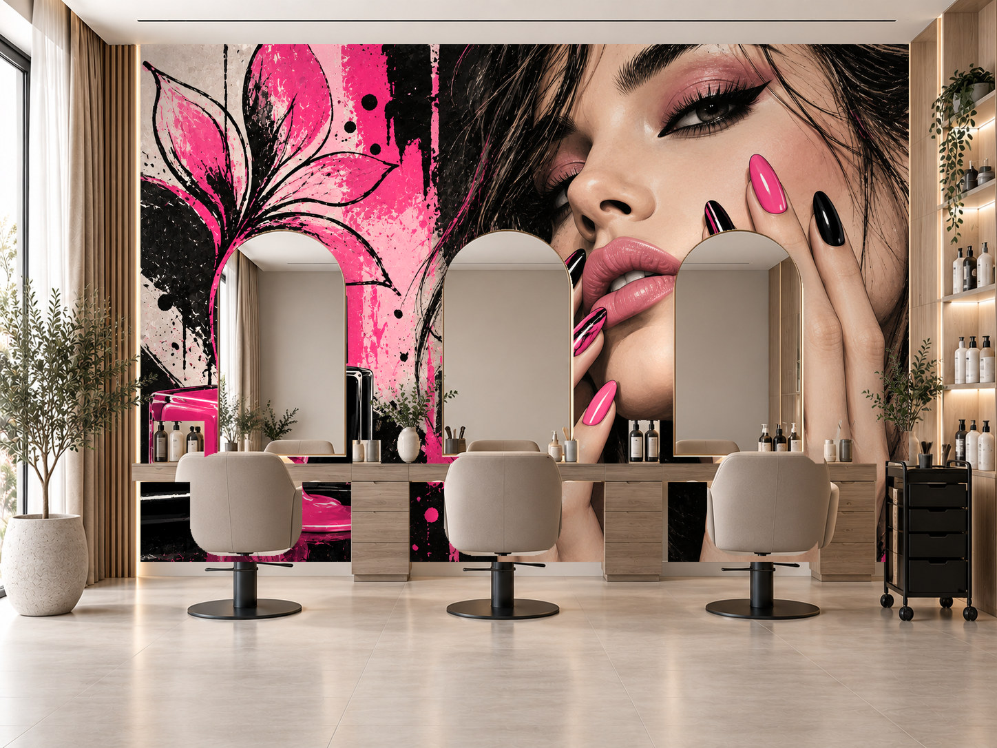 Black Pink Nail Art — Tırnak stüdyosu Duvar Kağıdı (TS-NL-024) – görsel 1