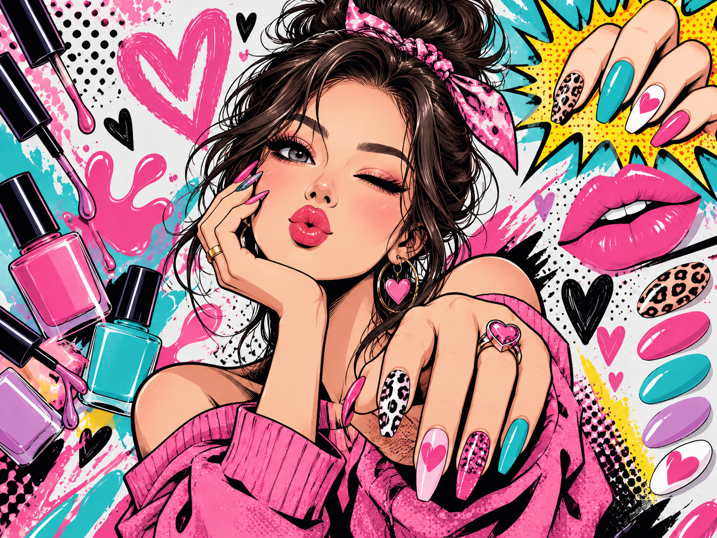 Comic Nail Girl — Tırnak stüdyosu Duvar Kağıdı (TS-NL-026) – görsel 2