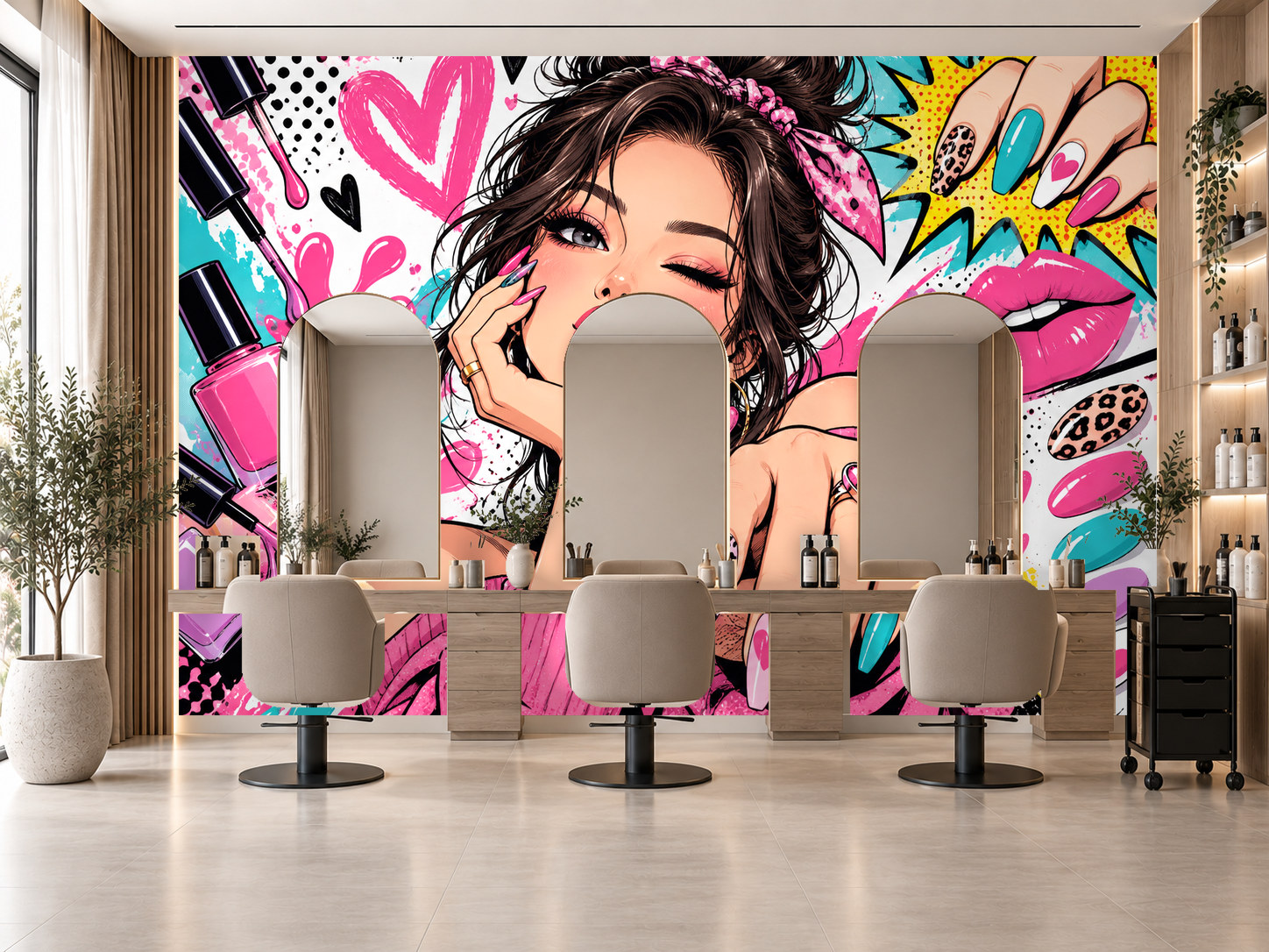 Comic Nail Girl — Tırnak stüdyosu Duvar Kağıdı (TS-NL-026) – görsel 1