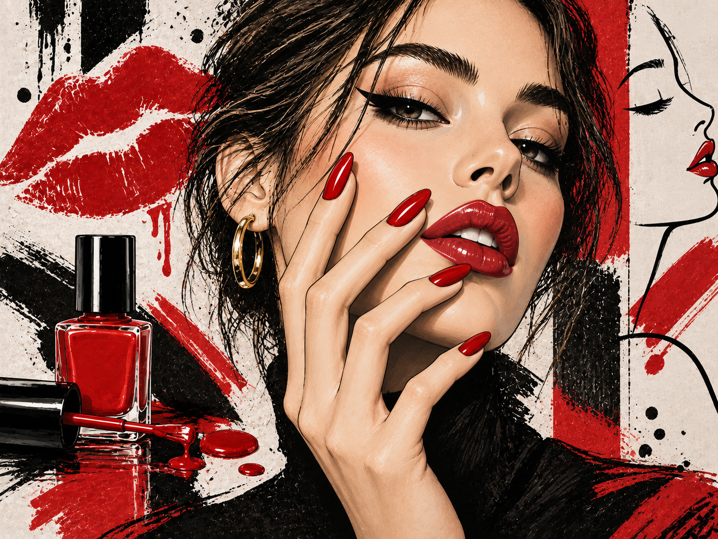 Red Lip Nail Fashion — Tırnak stüdyosu Duvar Kağıdı (TS-NL-027) – görsel 2