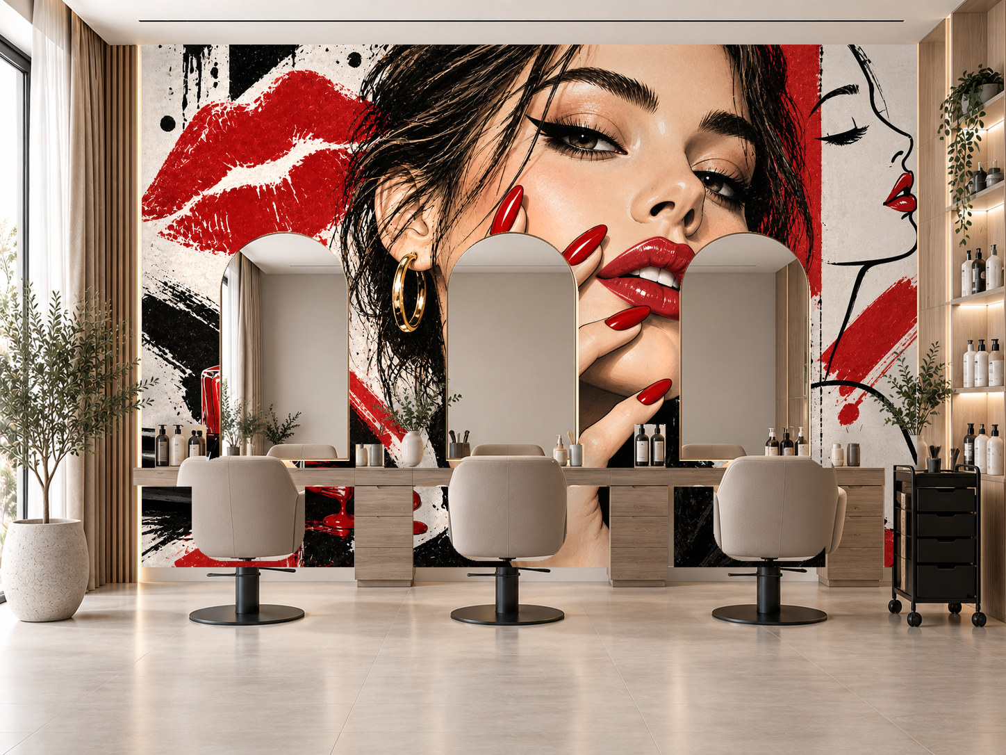 Red Lip Nail Fashion — Tırnak stüdyosu Duvar Kağıdı (TS-NL-027) – görsel 1