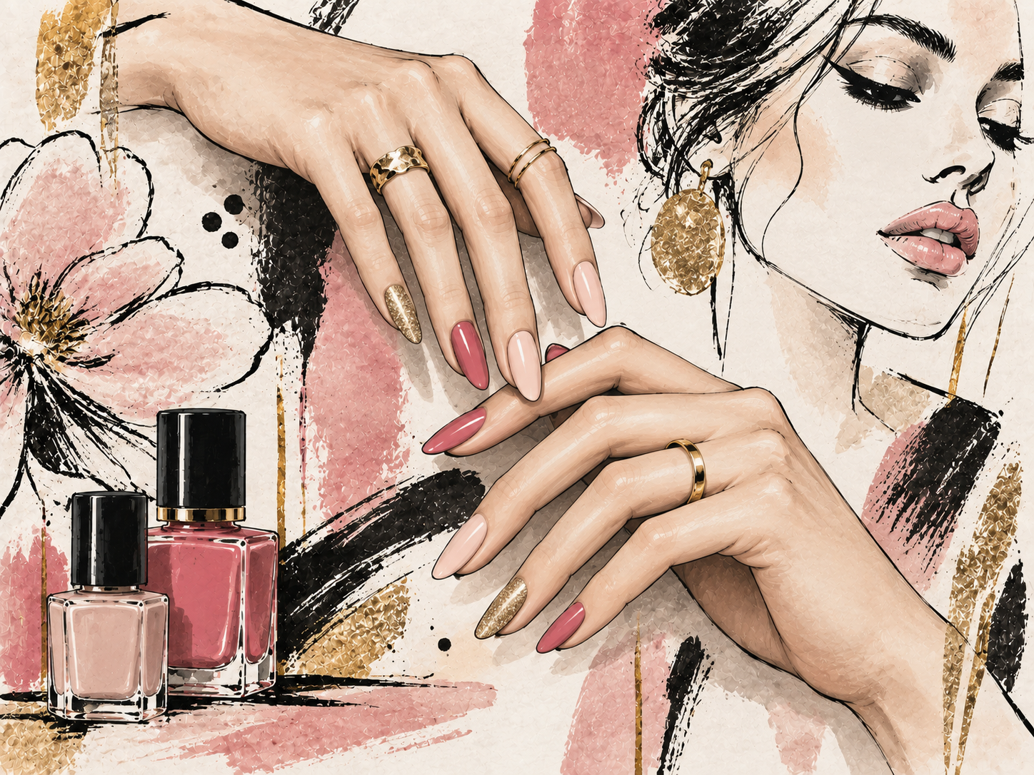 Beauty Sketch Hands — Tırnak stüdyosu Duvar Kağıdı (TS-NL-029) – görsel 2