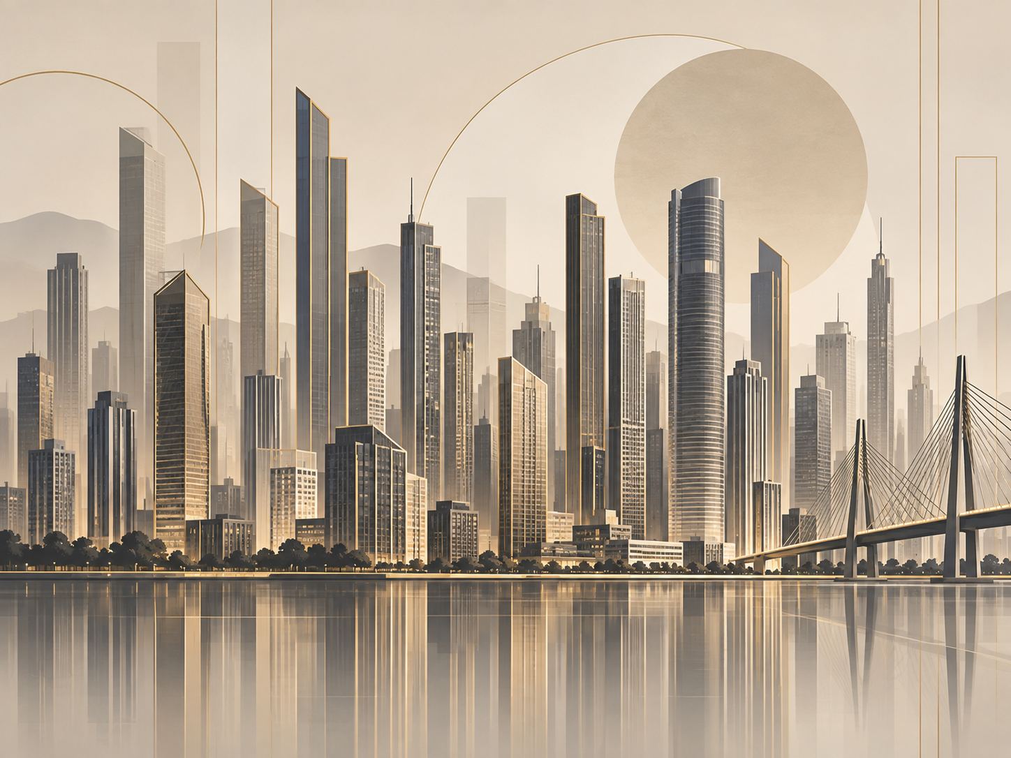Modern City Skyline — Emlak ofisi Duvar Kağıdı (TS-RE-001) – görsel 2