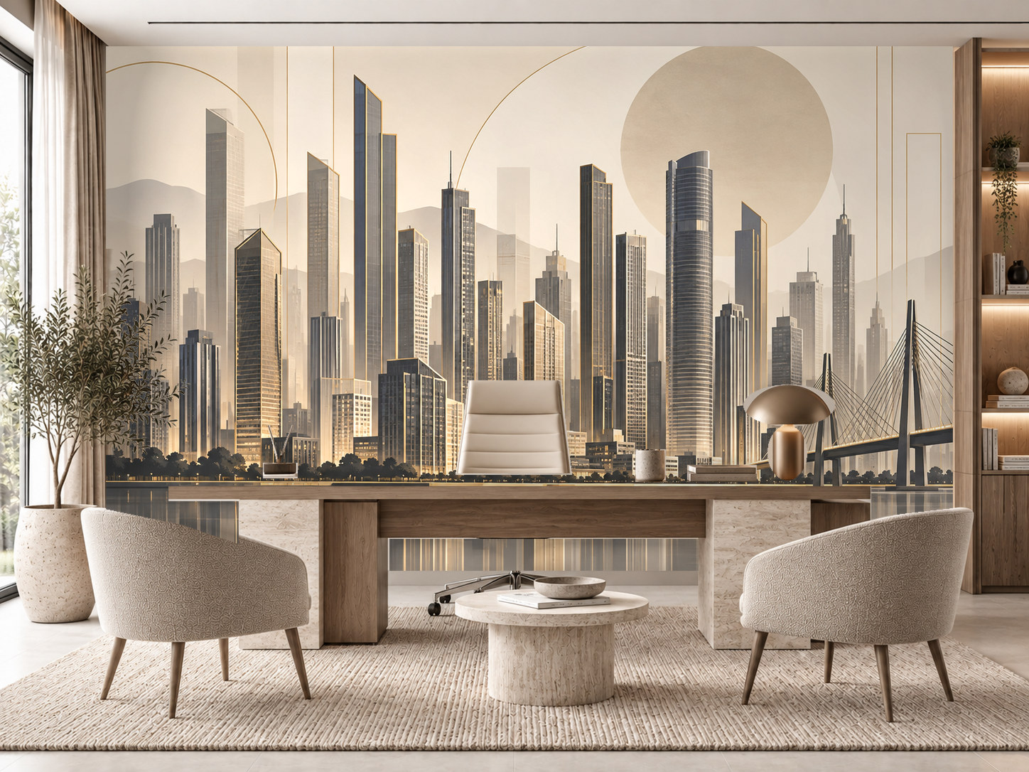 Modern City Skyline — Emlak ofisi Duvar Kağıdı (TS-RE-001) – görsel 1