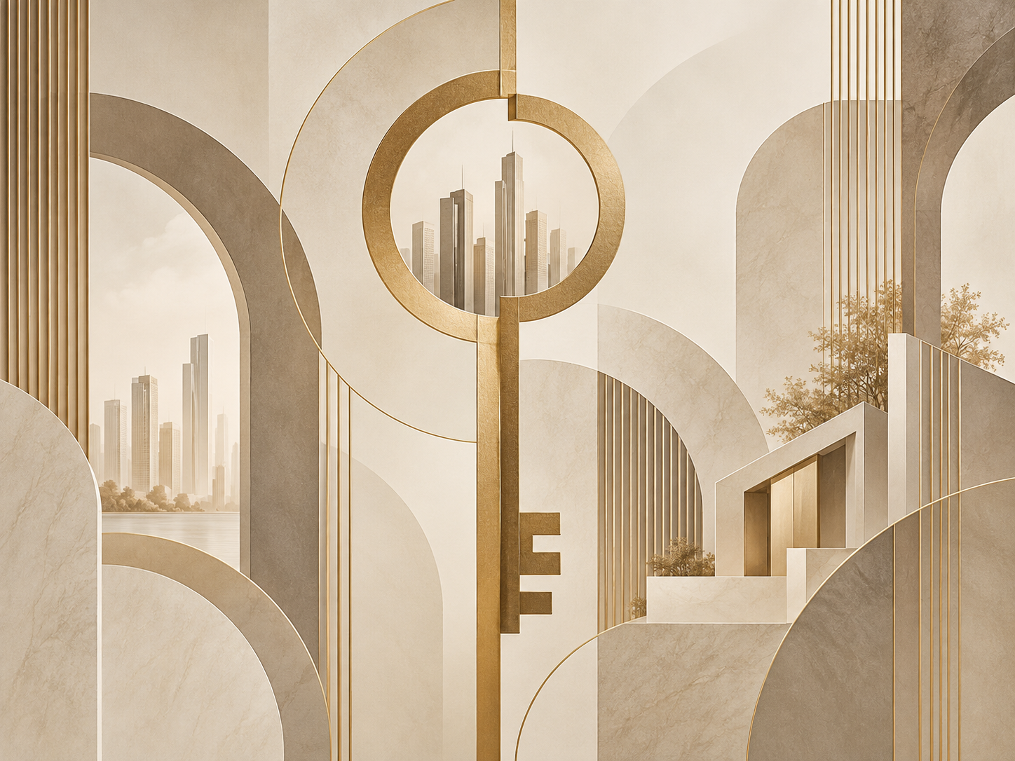 Golden Key Abstract — Emlak ofisi Duvar Kağıdı (TS-RE-003) – görsel 2